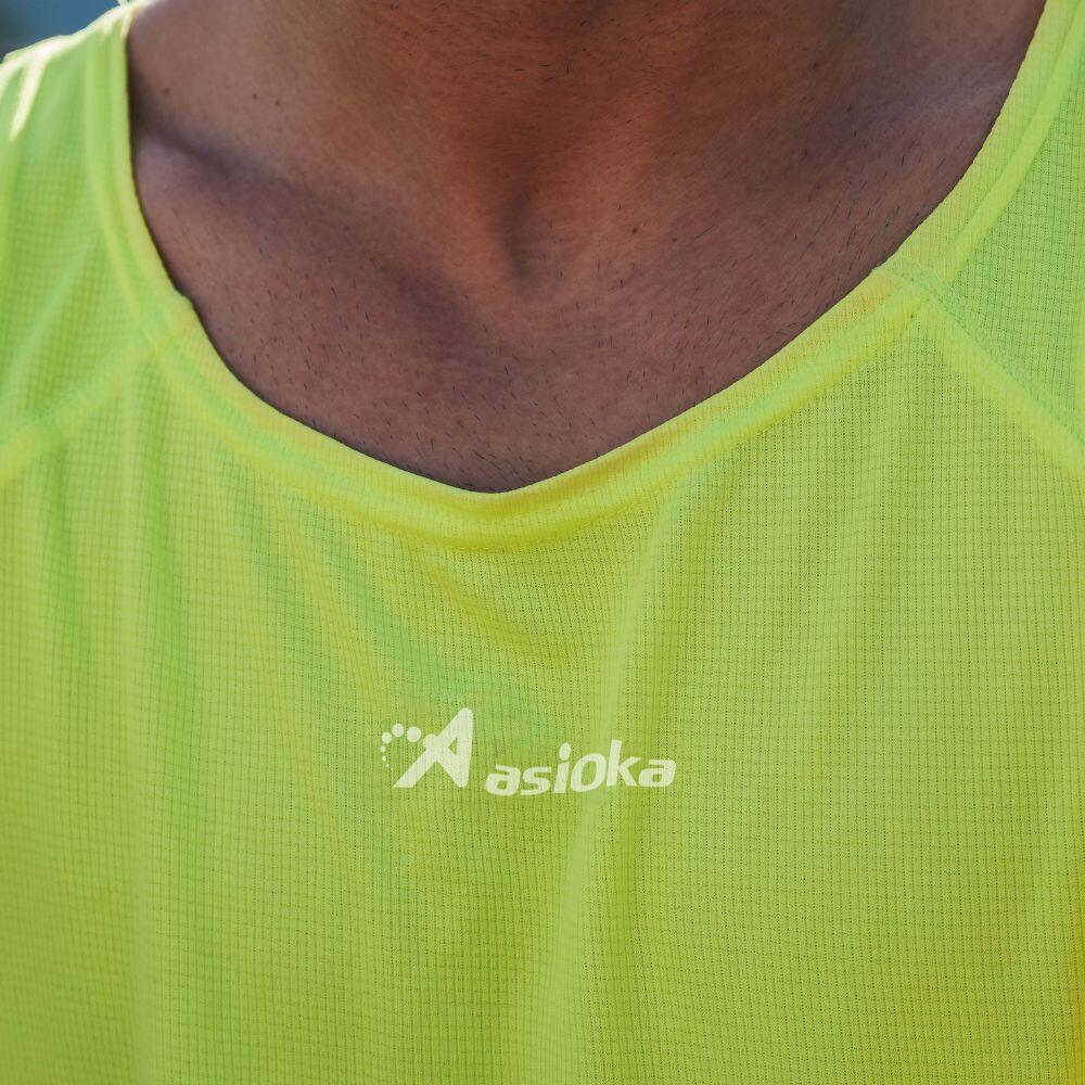 Camisola de corrida para homem sem mangas Asioka TIBER Amarelo Fluor. Respirável 2/7