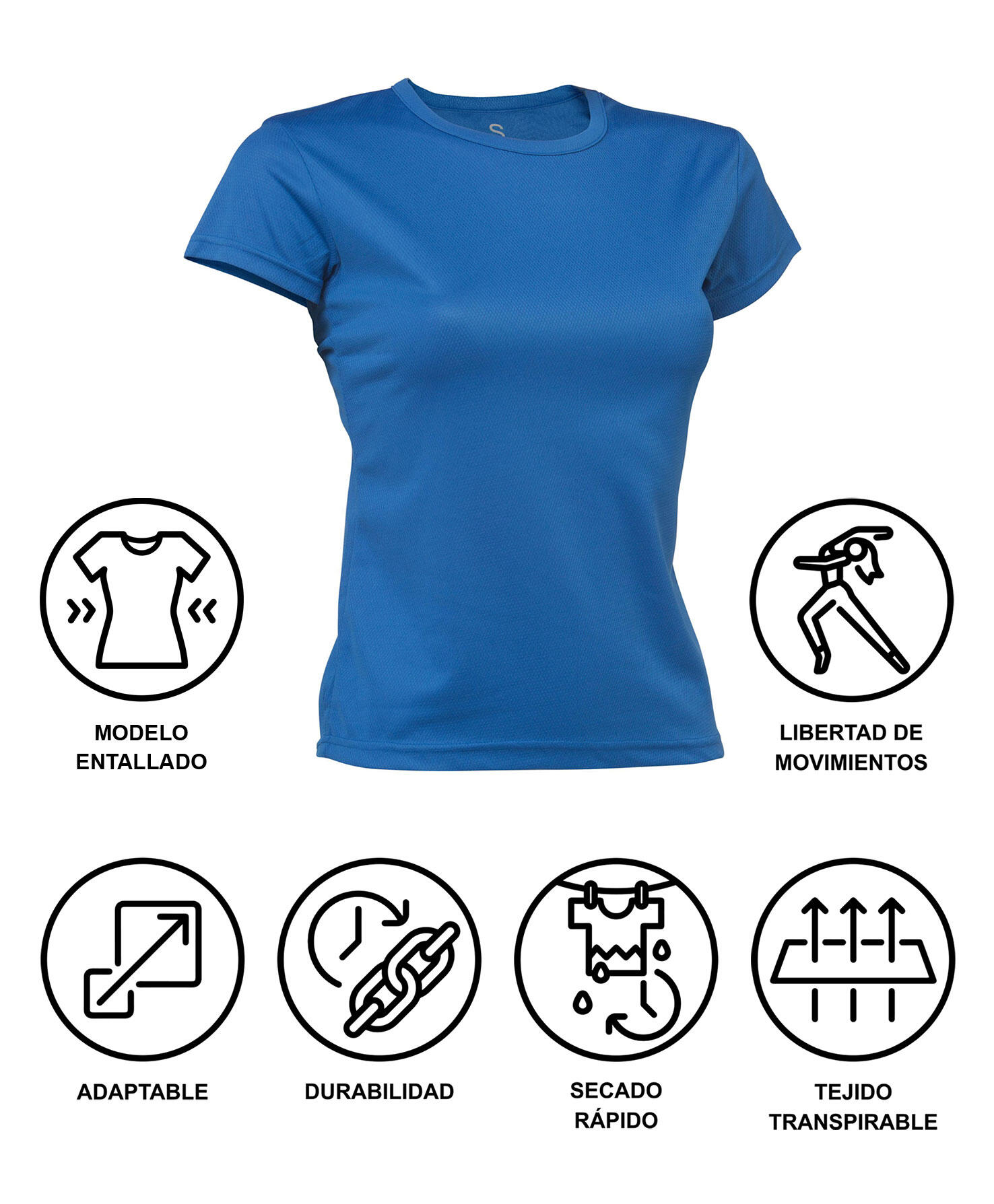 Camiseta Running Manga Corta Mujer Asioka PO Azul Royal.Transpirable 6/7