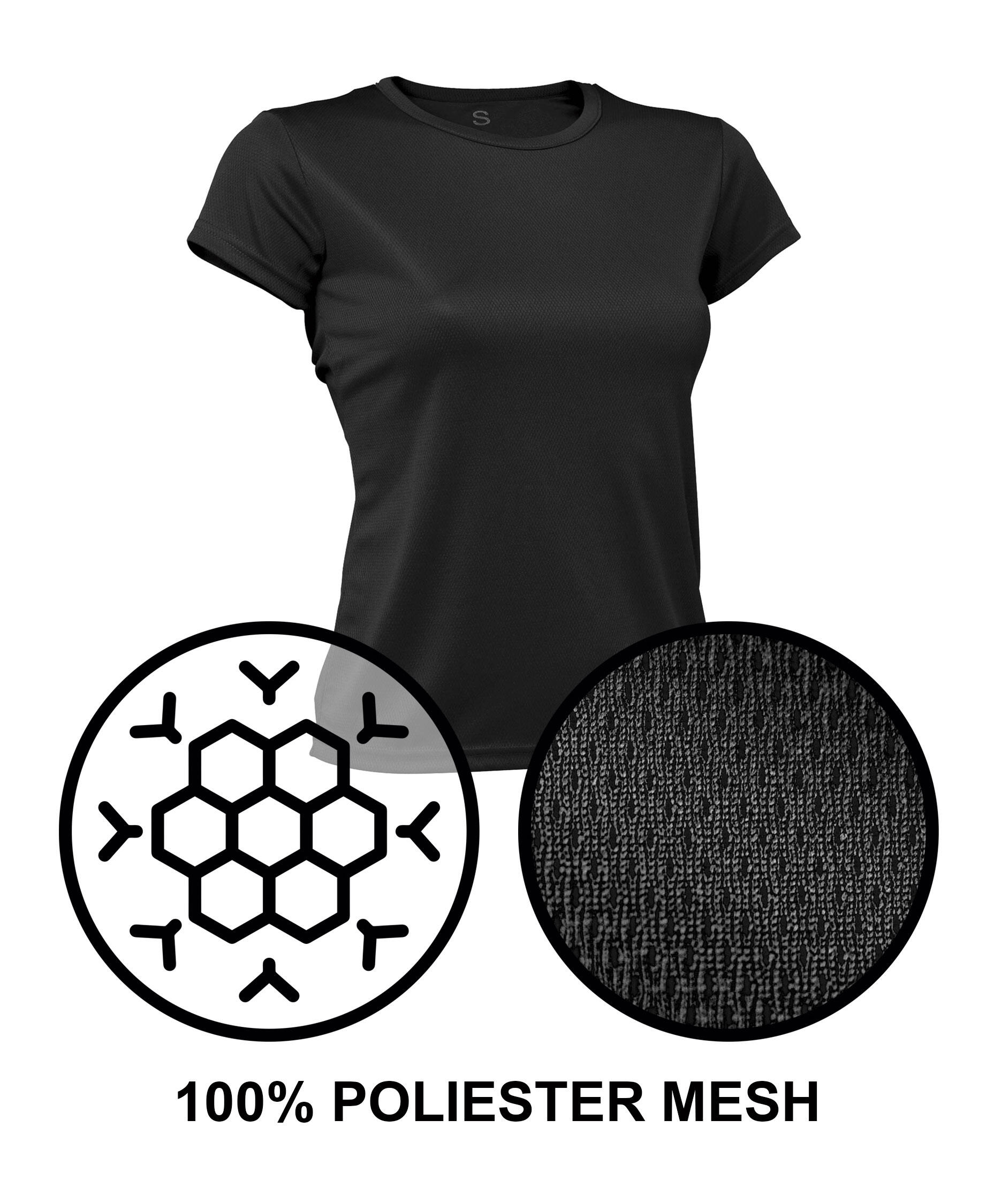 T-shirt de corrida Preto de manga curta Asioka PO para menina.Respirável 4/7