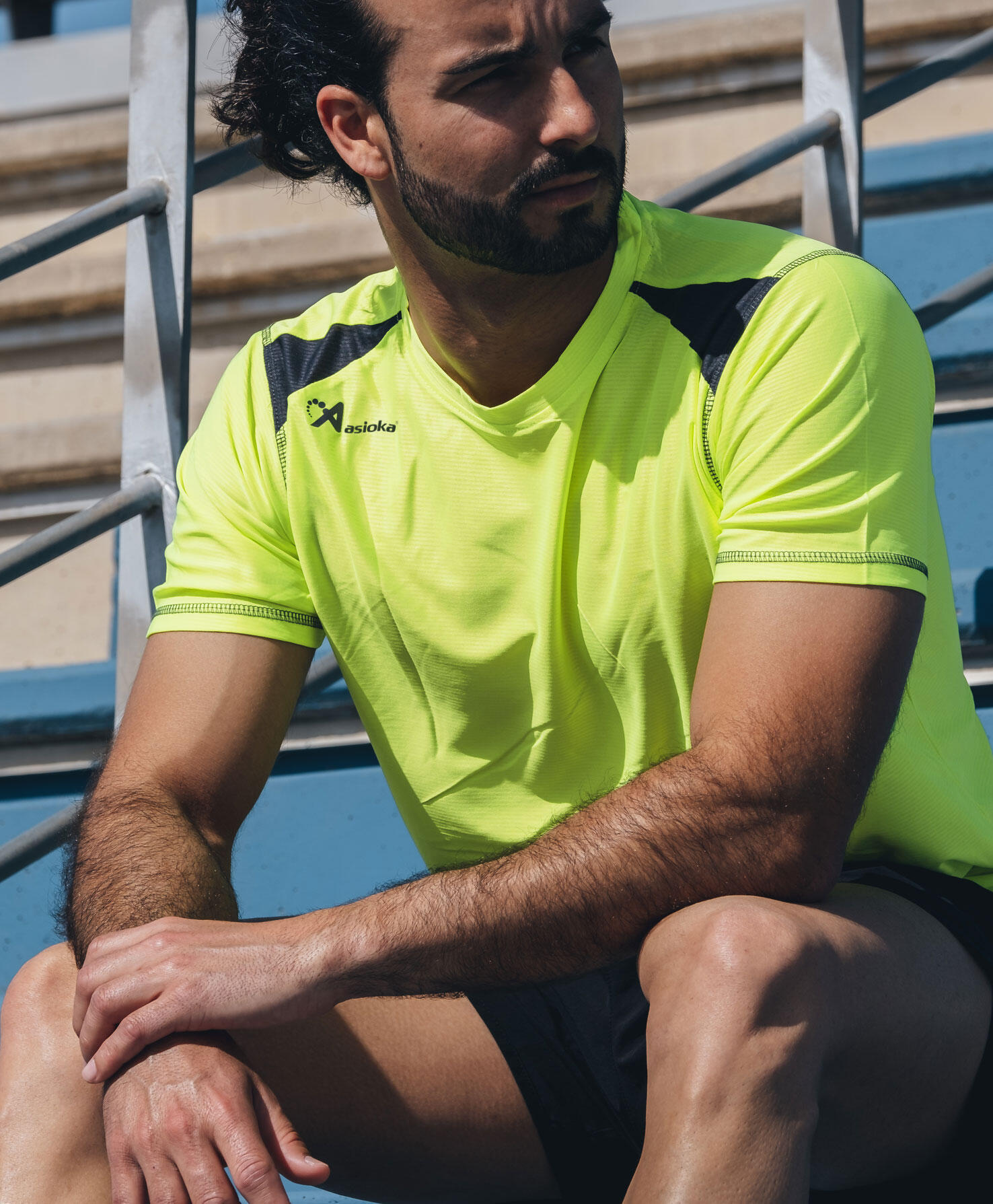 Camiseta Running Manga Corta Hombre Asioka Volga Amarillo Flúor.Transpirable 2/7