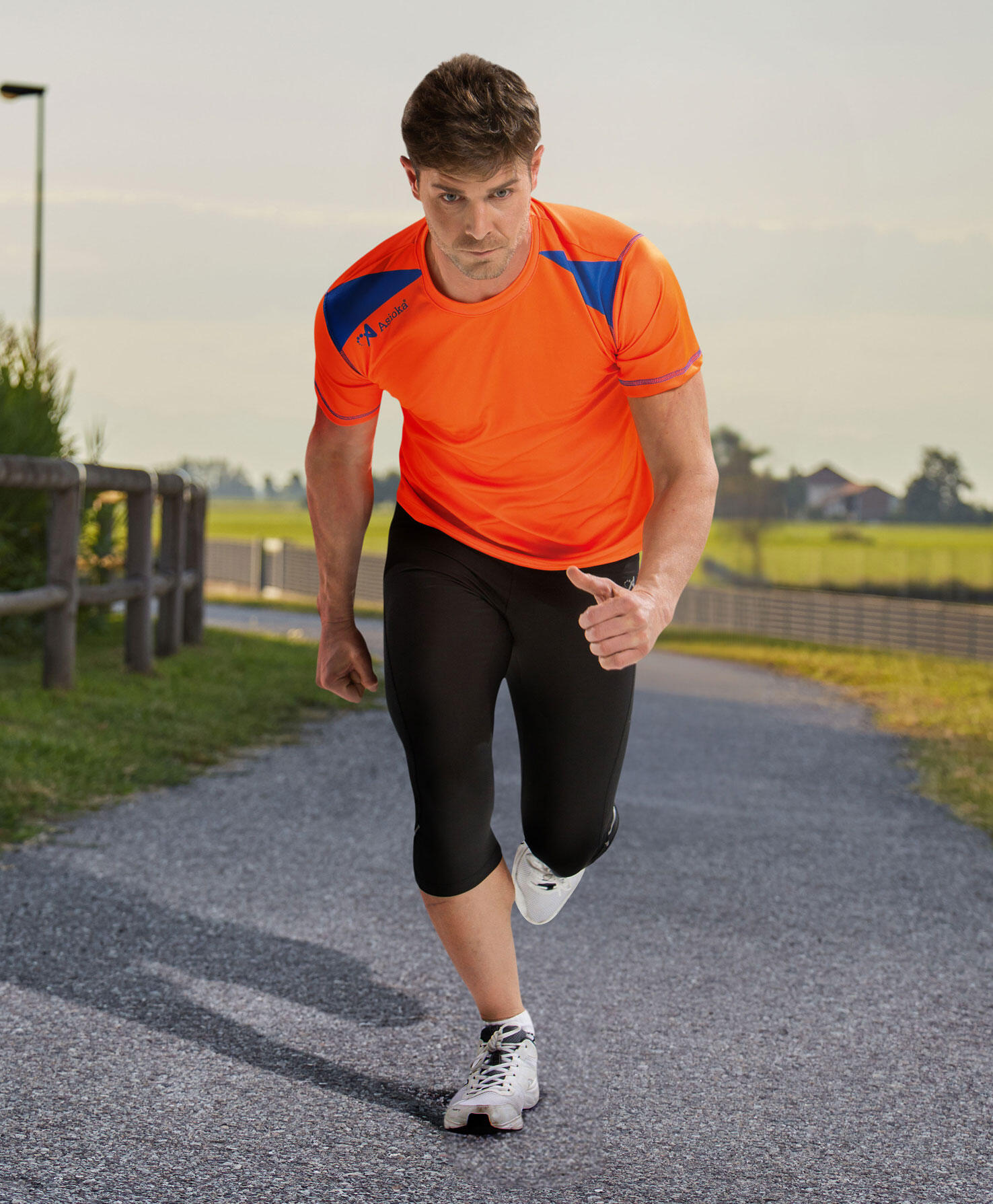 Camisola de corrida de manga curta para homem Asioka Volga Laranja.Respirável 3/7