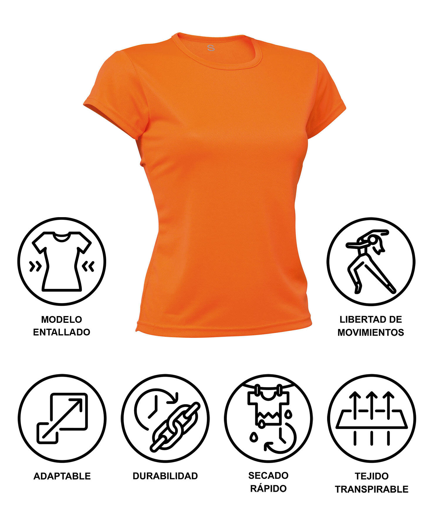 Camiseta Running Manga Corta para Niña Asioka PO Naranja.Transpirable 6/7