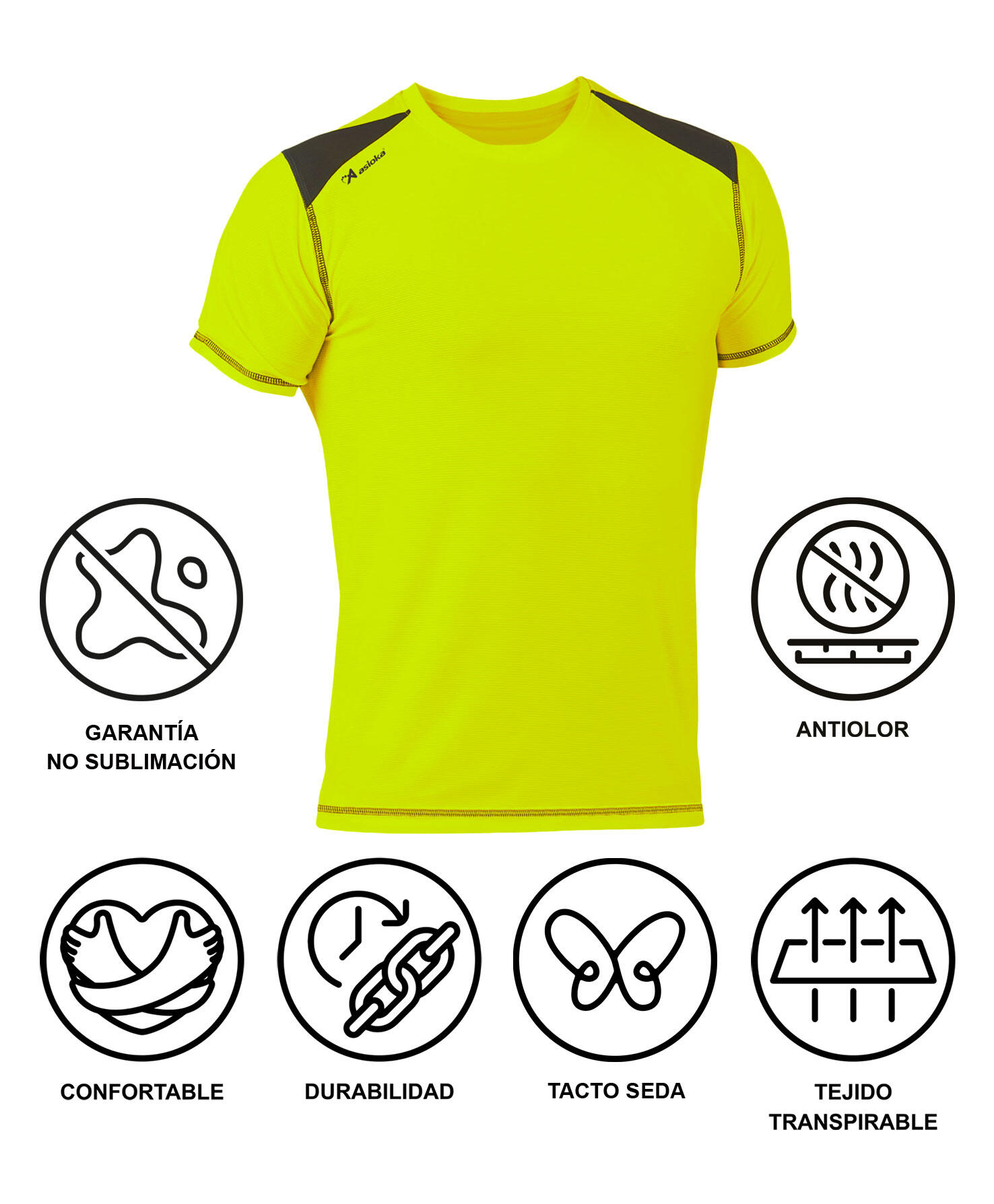 Camiseta Running Manga Corta Hombre Asioka Volga Amarillo Flúor.Transpirable 7/7