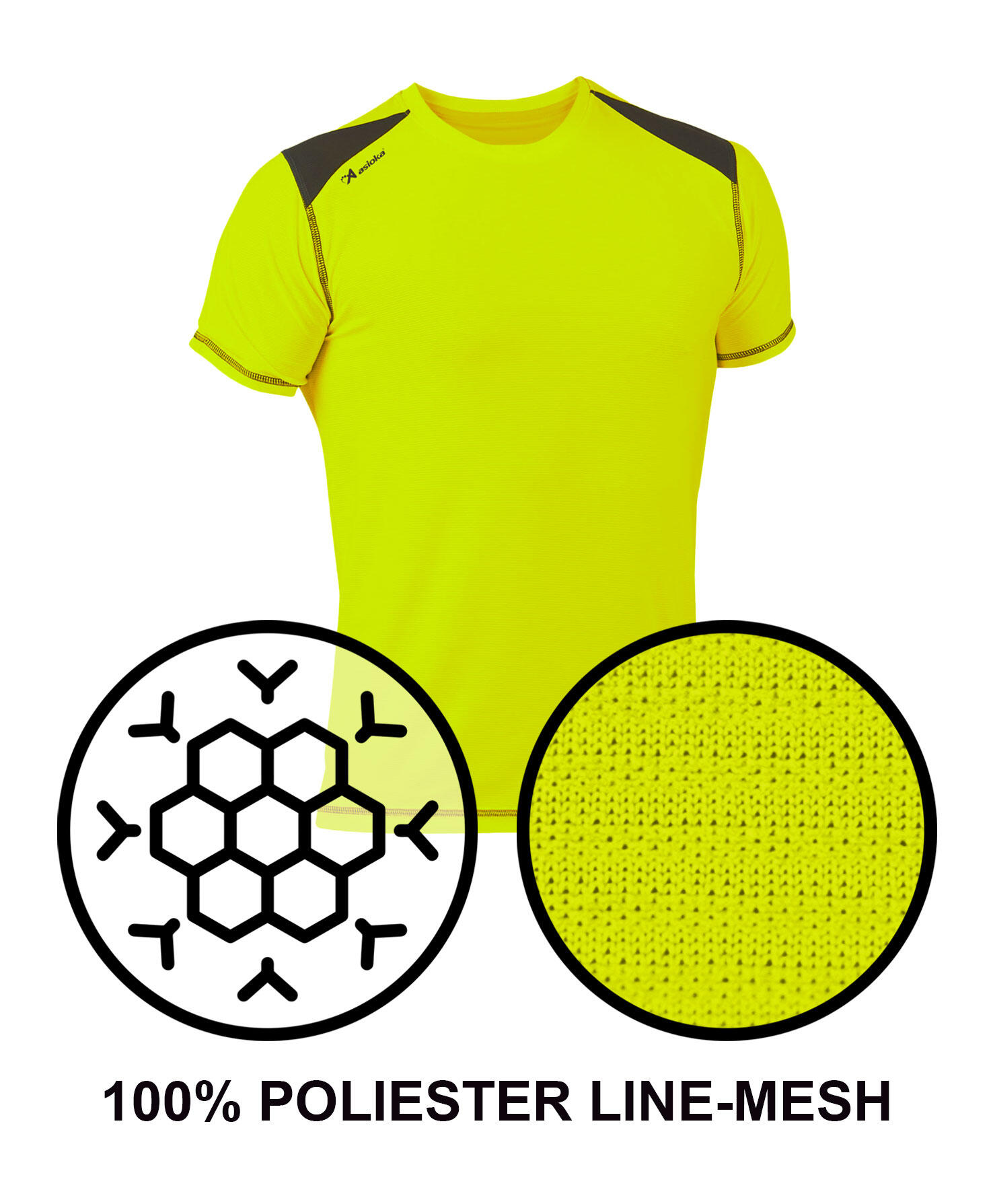 Camiseta Running Manga Corta Hombre Asioka Volga Amarillo Flúor.Transpirable 6/7
