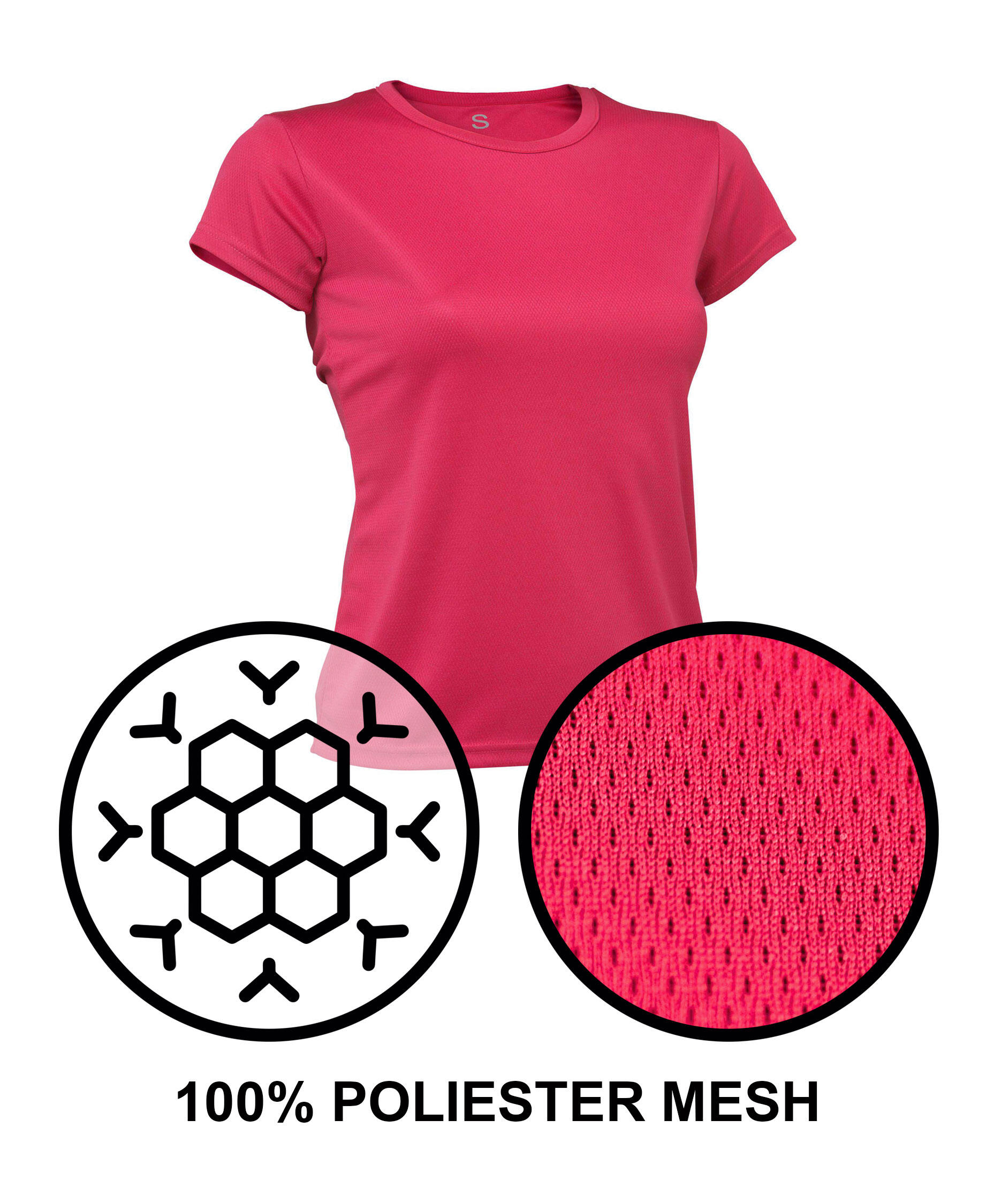 Camiseta Running Manga Corta Mujer Asioka PO Fucsia.Transpirable 4/7