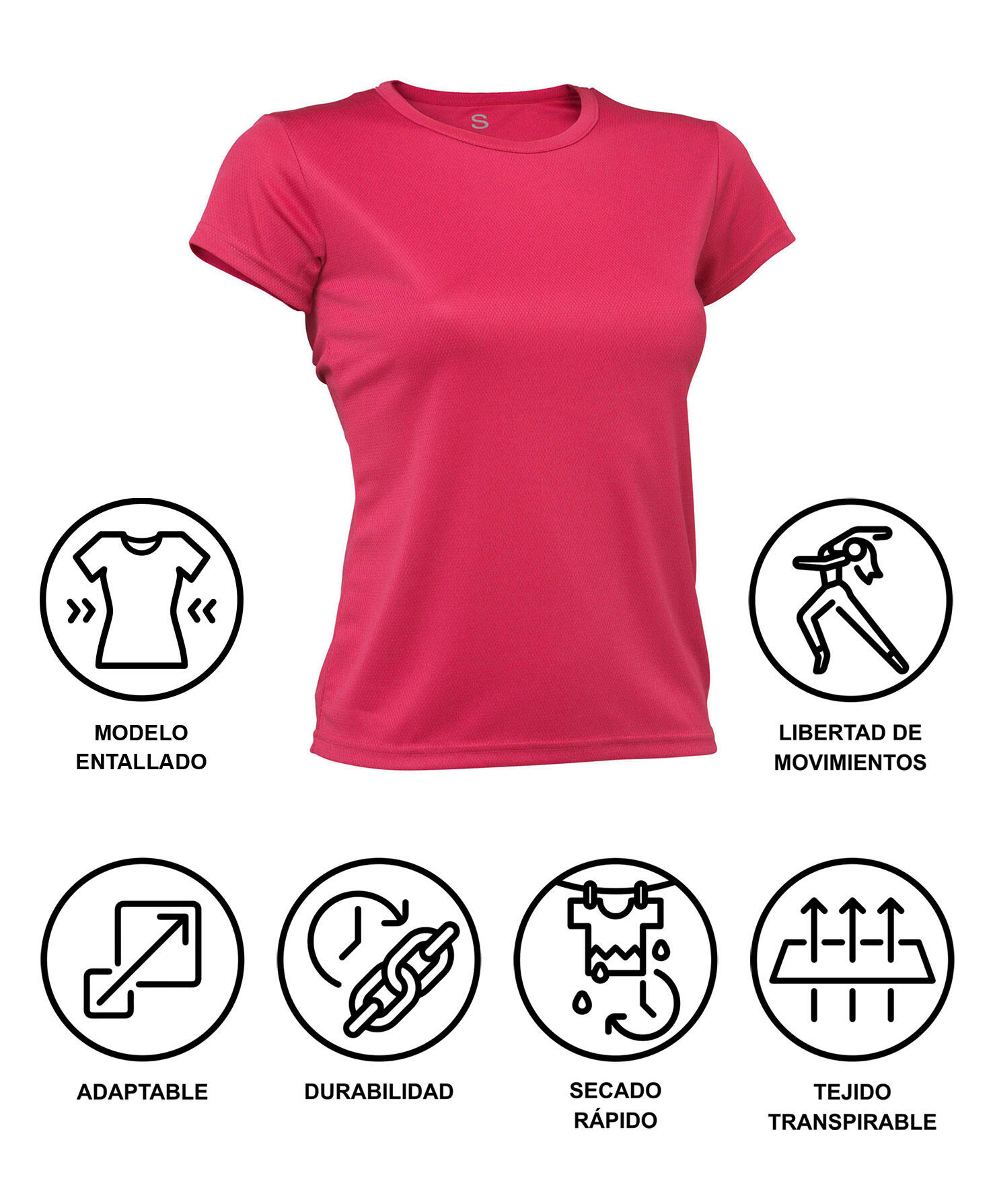 Camiseta Running Manga Corta Mujer Asioka PO Fucsia.Transpirable 6/7