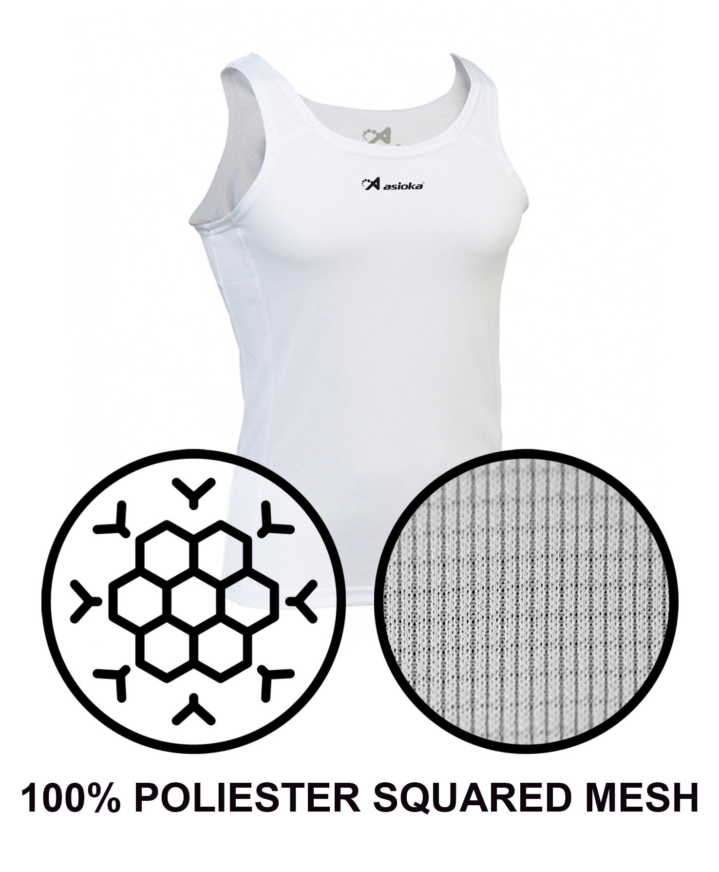 Camisola de corrida para homem sem mangas Asioka TIBER, branca. Respirável 4/7
