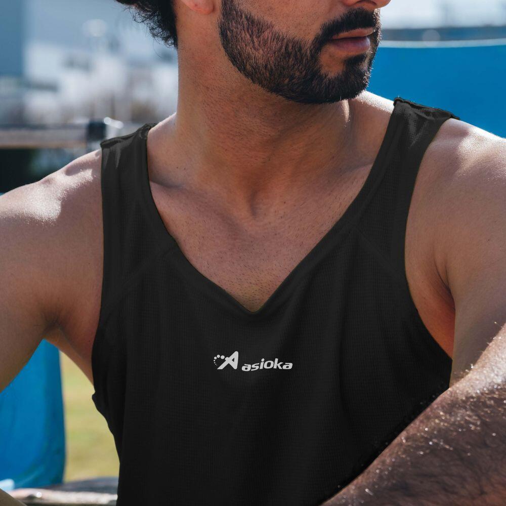 Camisola de corrida para homem sem mangas Asioka TIBER Preto. Respirável 2/7