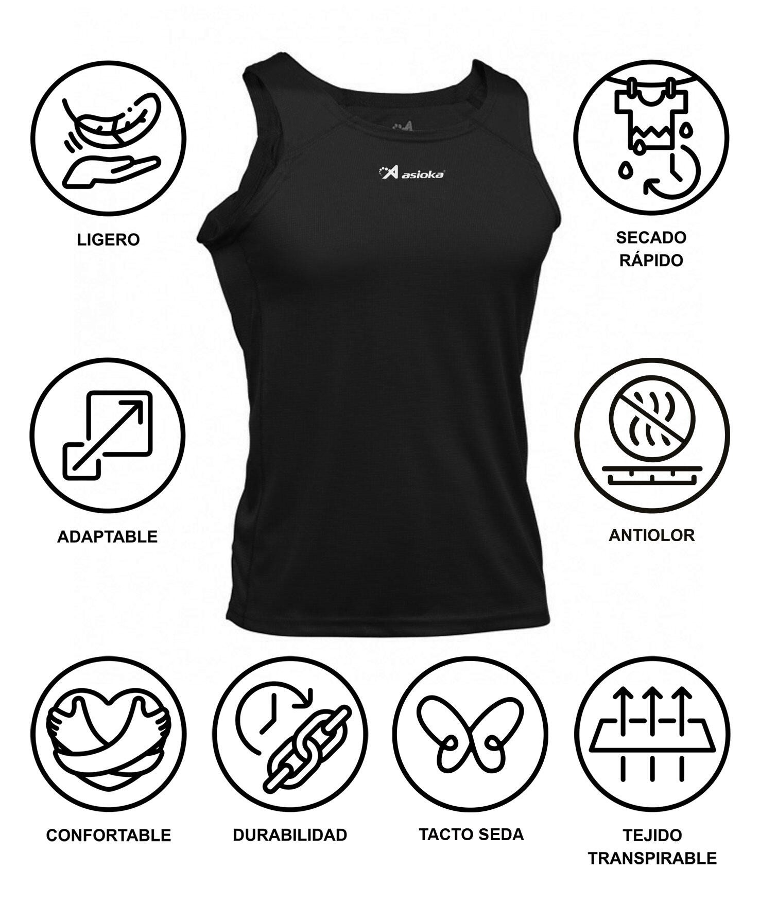 Camisola de corrida para homem sem mangas Asioka TIBER Preto. Respirável 6/7