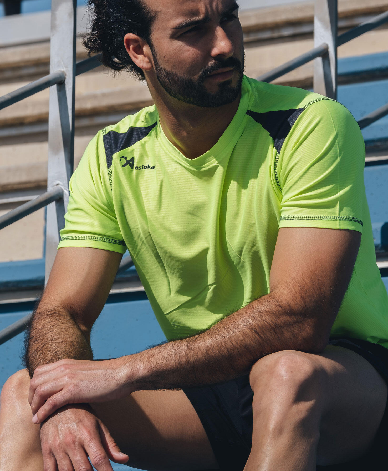 Camiseta Running Manga Corta Hombre Asioka Volga Verde Flúor.Transpirable 2/7