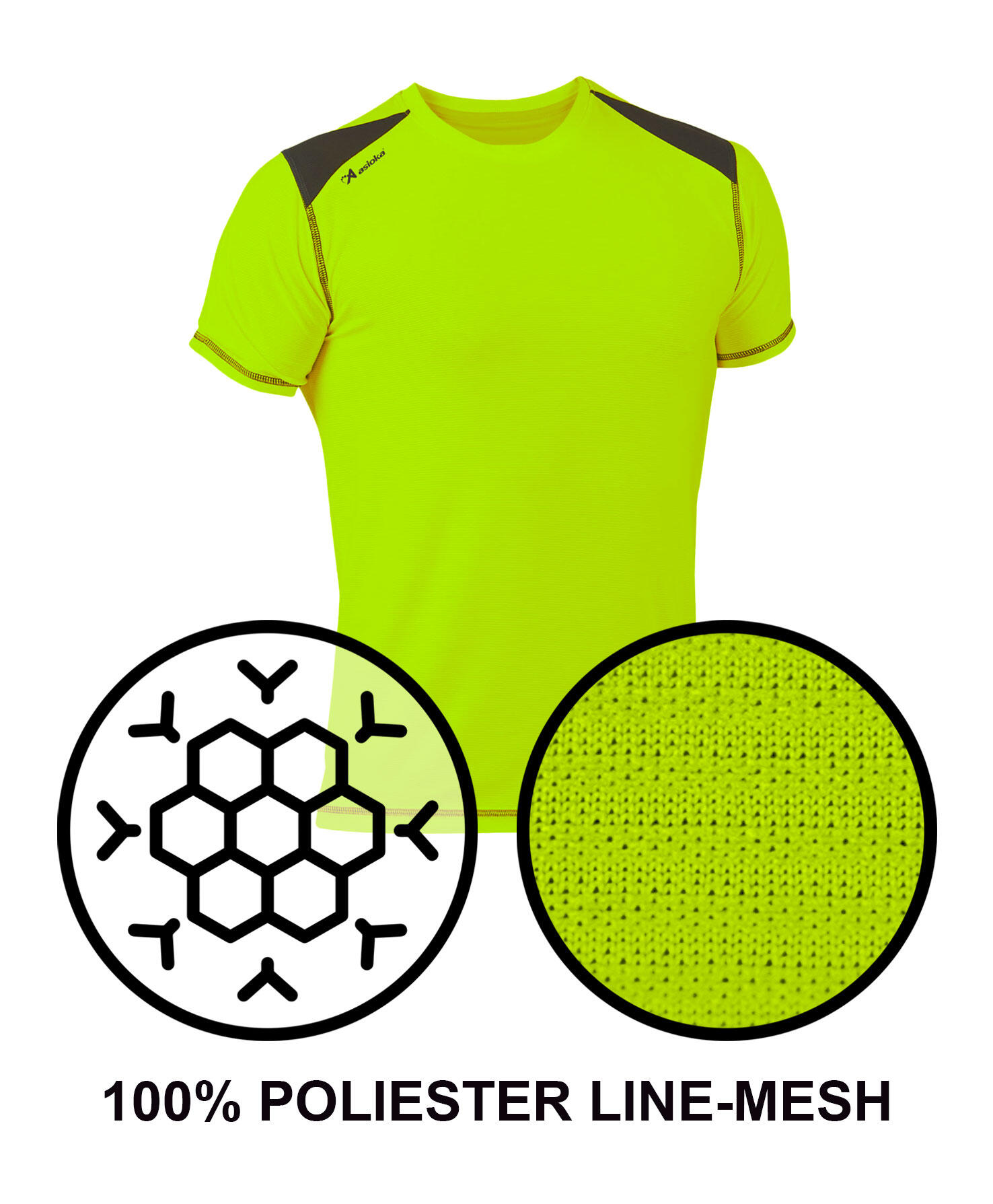 Camiseta Running Manga Corta Hombre Asioka Volga Verde Flúor.Transpirable 6/7