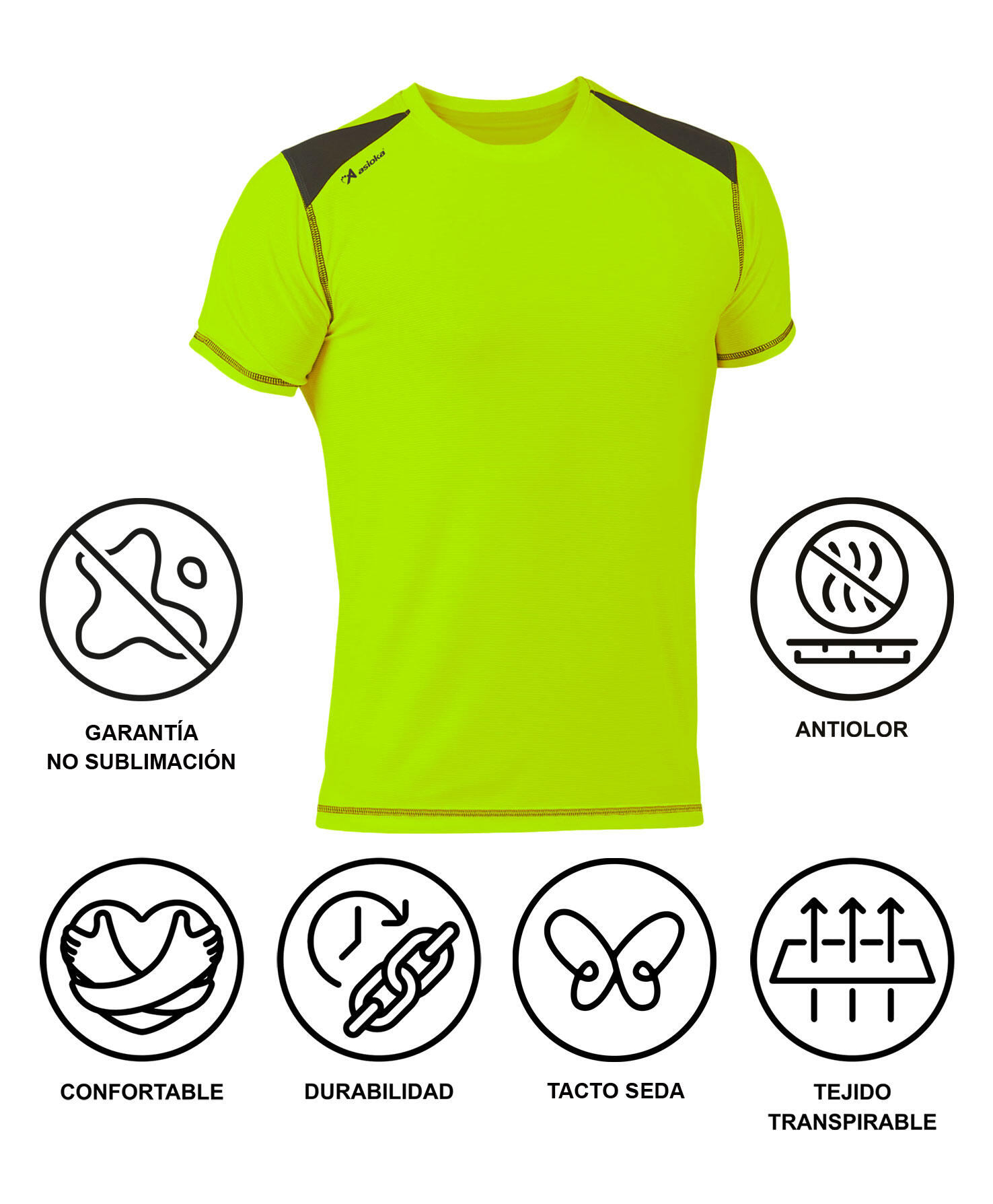 Camiseta Running Manga Corta Hombre Asioka Volga Verde Flúor.Transpirable 7/7