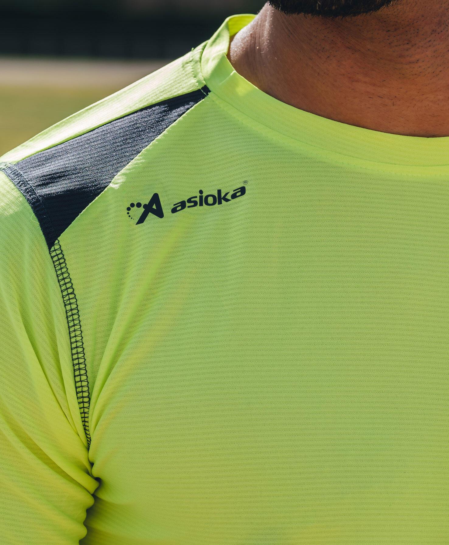 Camiseta Running Manga Corta Hombre Asioka Volga Verde Flúor.Transpirable 3/7