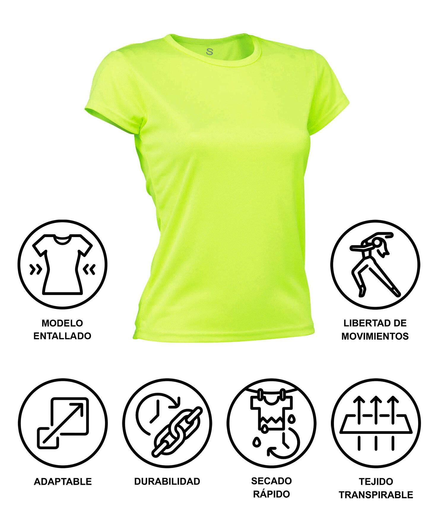 Camiseta Running Manga Corta para Niña Asioka PO Amarillo flúor.Transpirable 6/7