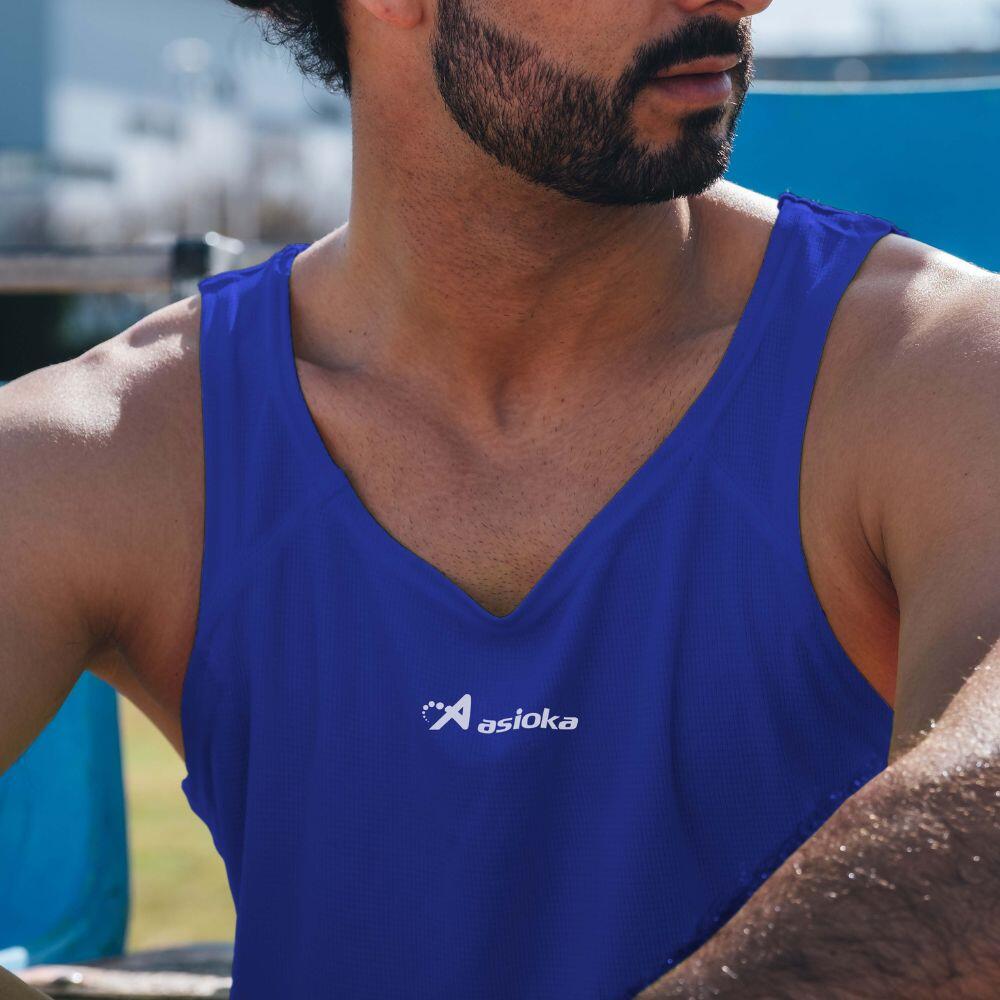 Camisola de corrida para homem sem mangas Asioka TIBER Azul. Respirável 2/7