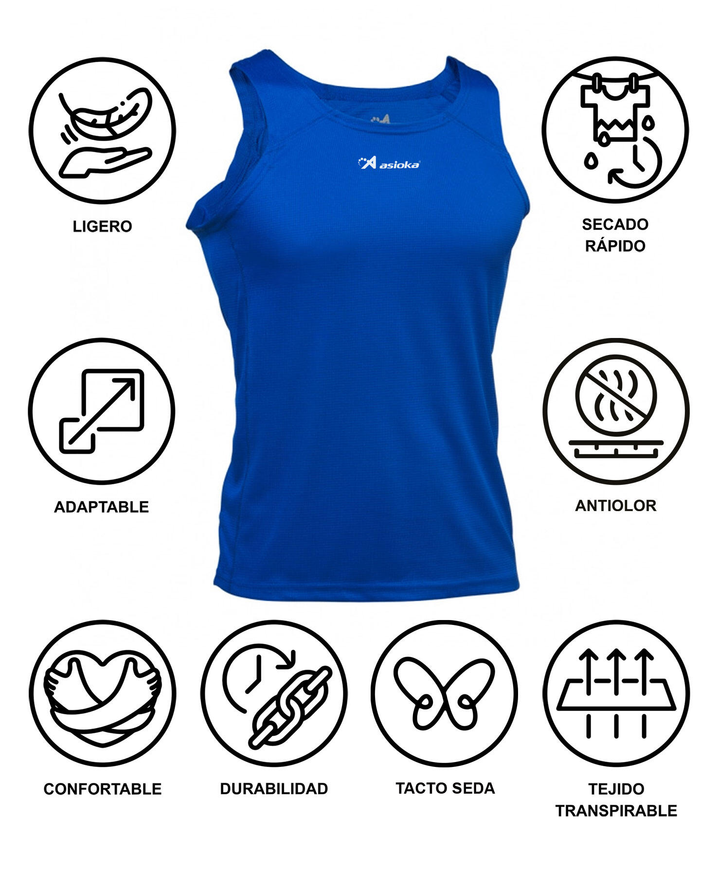 Camisola de corrida para homem sem mangas Asioka TIBER Azul. Respirável 6/7