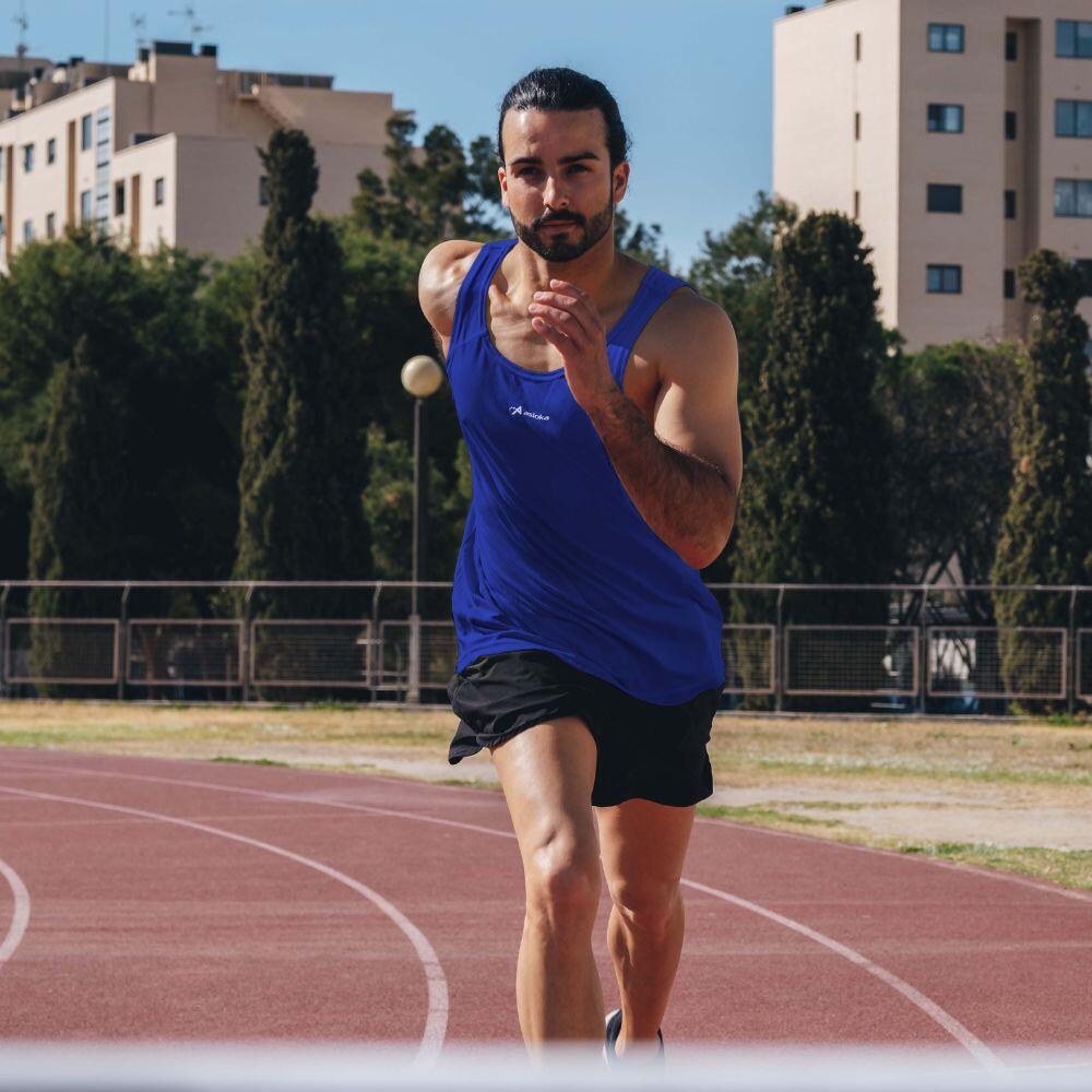 Camisola de corrida para homem sem mangas Asioka TIBER Azul. Respirável 3/7