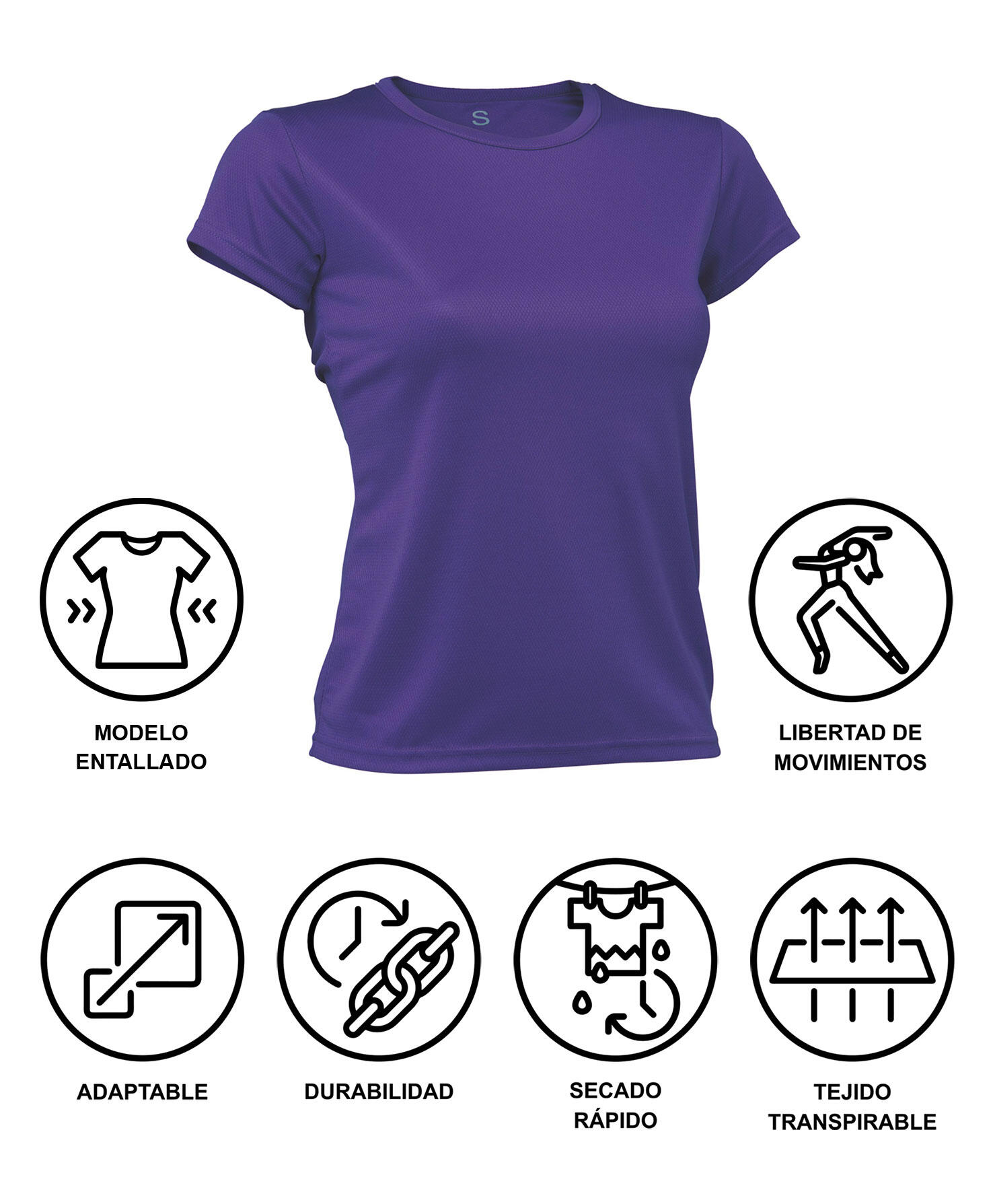 Camiseta Running Manga Corta Mujer Asioka PO Lila.Transpirable 6/7