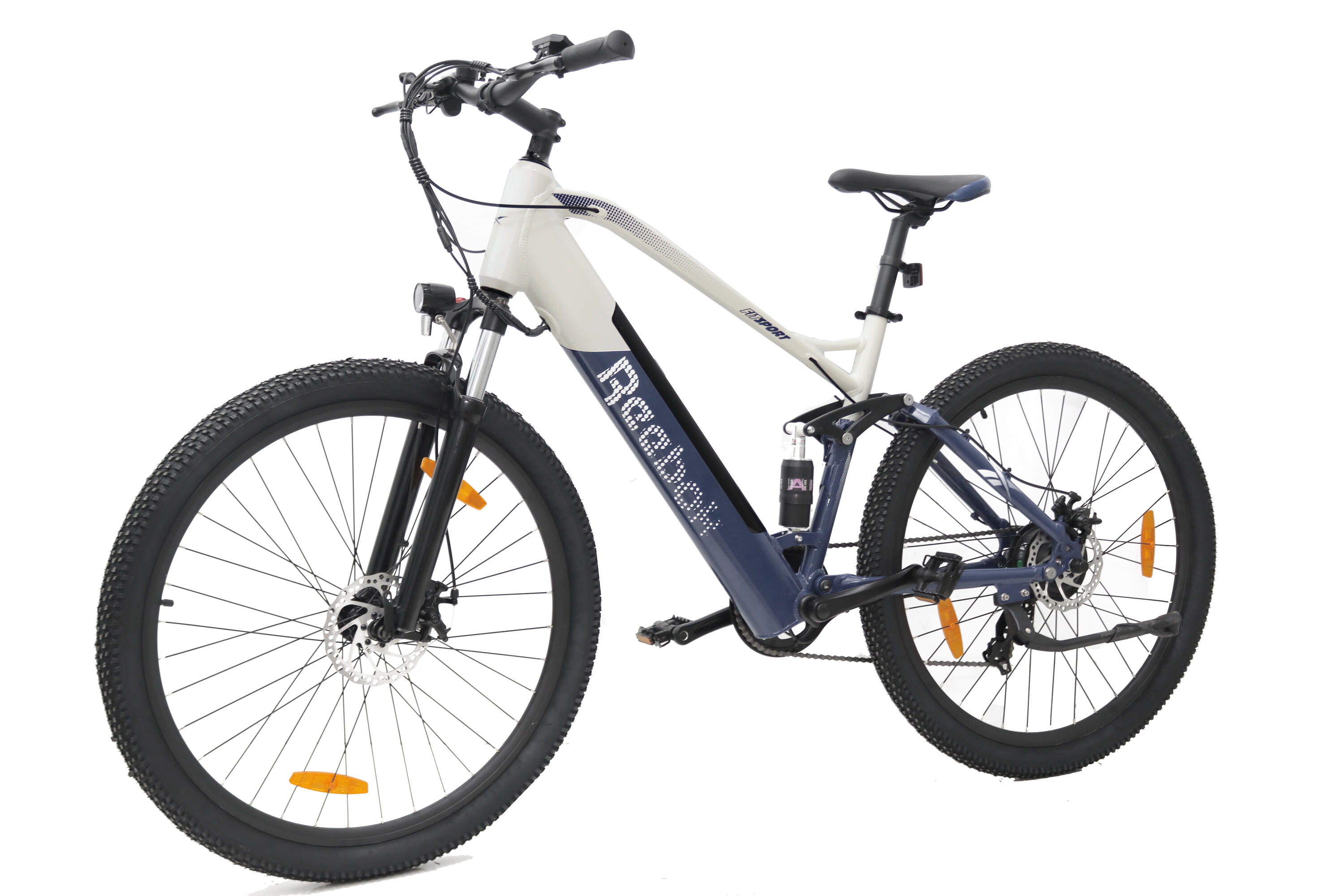 Bicicleta Eléctrica REEBOK MTB 29x2 1P, color azul y blanco, autonomía 70 km, 25 5/6