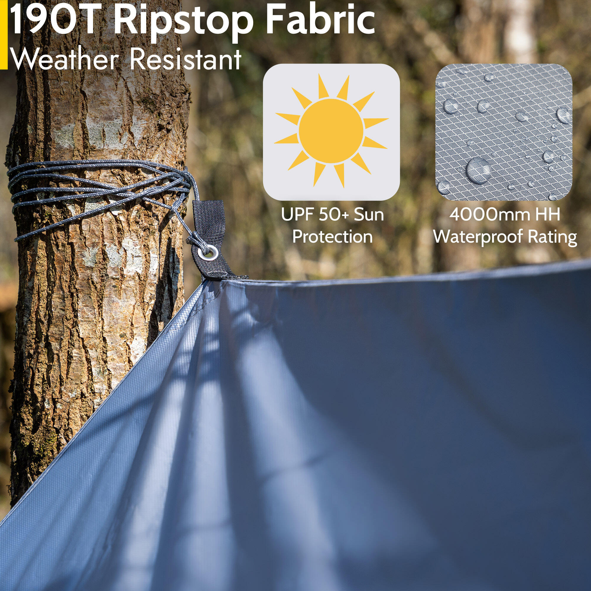 Poled Camping Tarp Hammock Rain Sun Shelter Waterproof UV Protection 3m x 3/4/5m 3/7