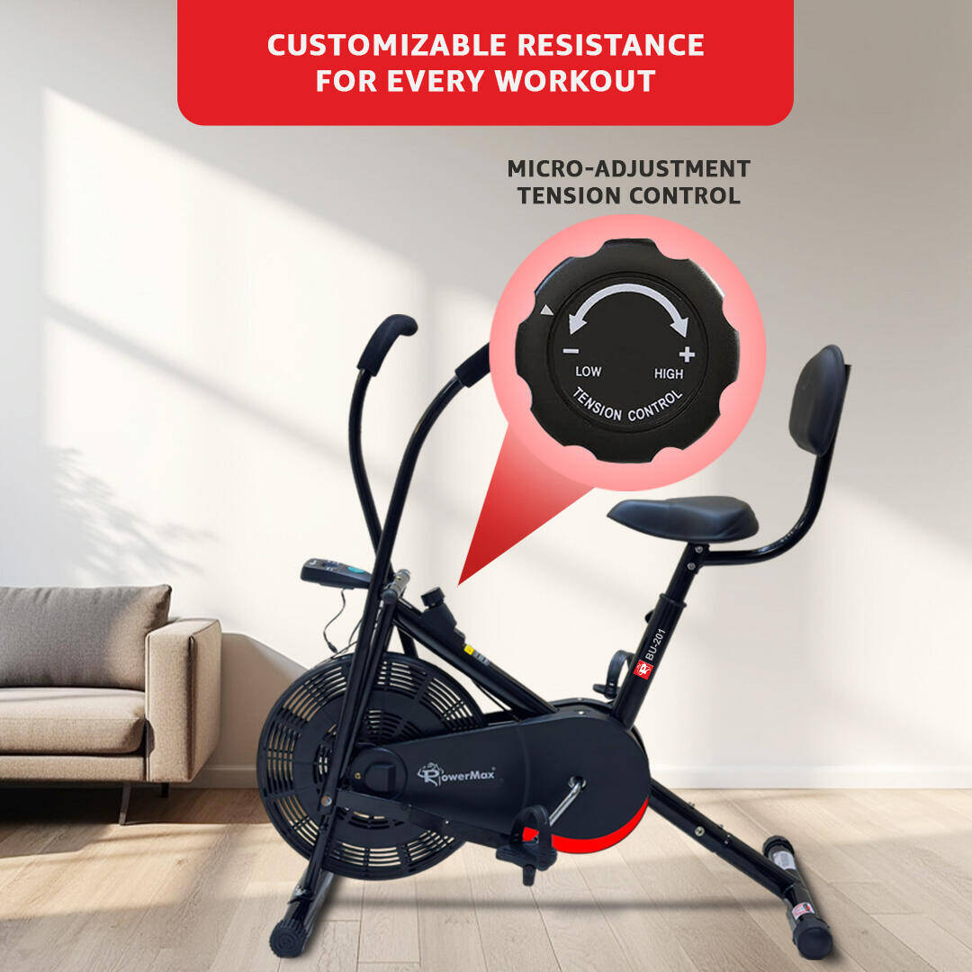 PowerMax Fitness BU-201 Dual Action Air Bike/Exercise Bike for Home |Gym Cycle for Workout With Adjustable Cushioned Seat | Non-Slip Pedals | Moving Handles Black Gym Bike, Max user weight 120 KG -  4