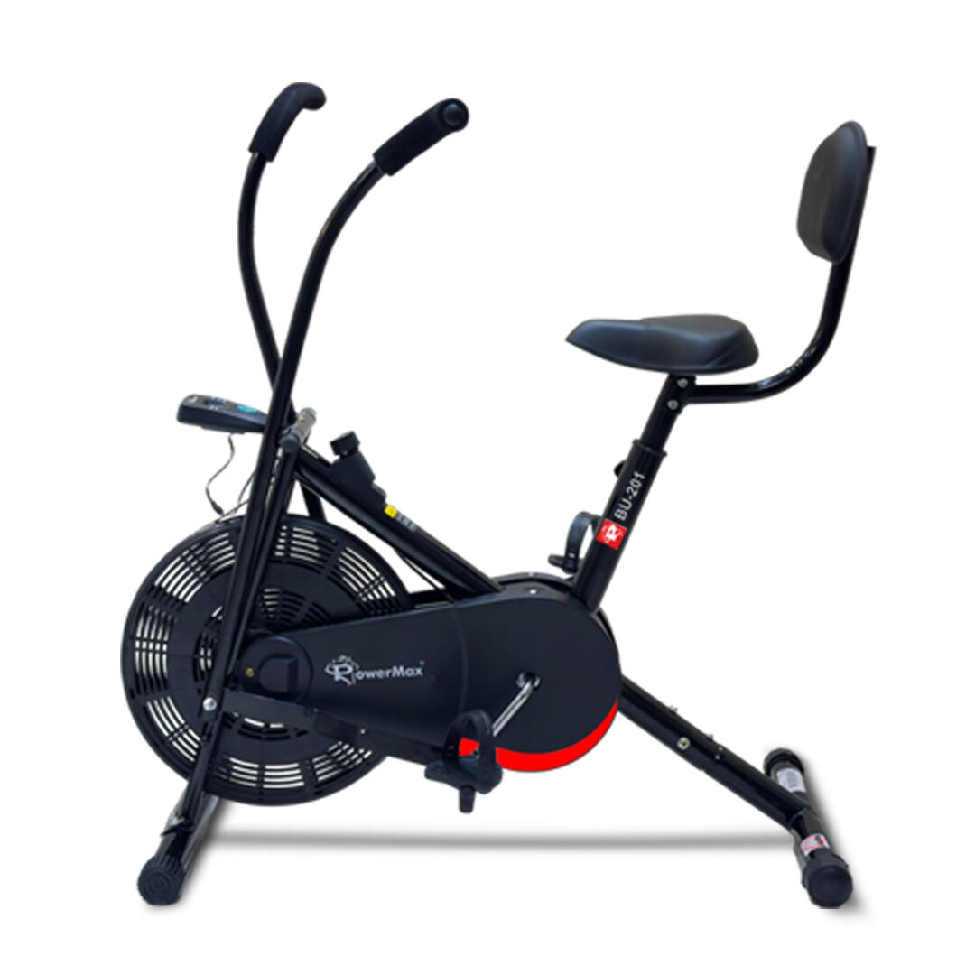 PowerMax Fitness BU-201 Dual Action Air Bike/Exercise Bike for Home |Gym Cycle for Workout With Adjustable Cushioned Seat | Non-Slip Pedals | Moving Handles Black Gym Bike, Max user weight 120 KG-picture-17