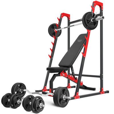 Set per allenamento muscolare con panca regolabile e supporti per bilanciere