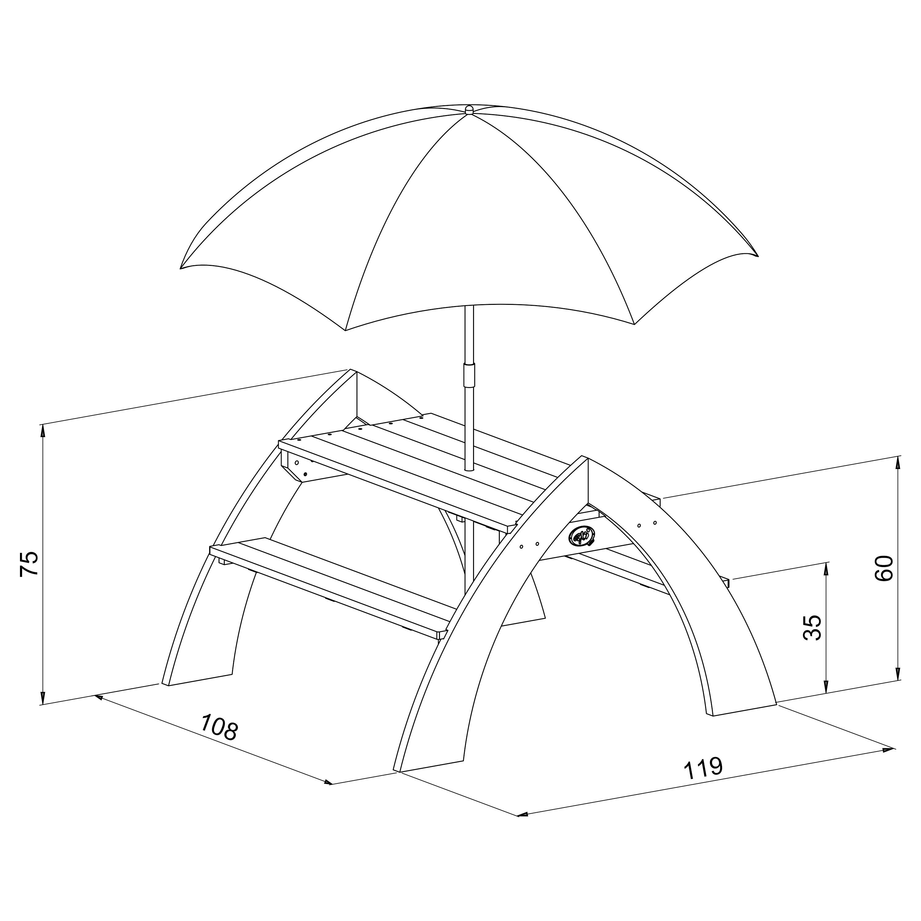 Table de pique nique Grise/Blanche, Kylo XL - Parasol Bleu 3/5