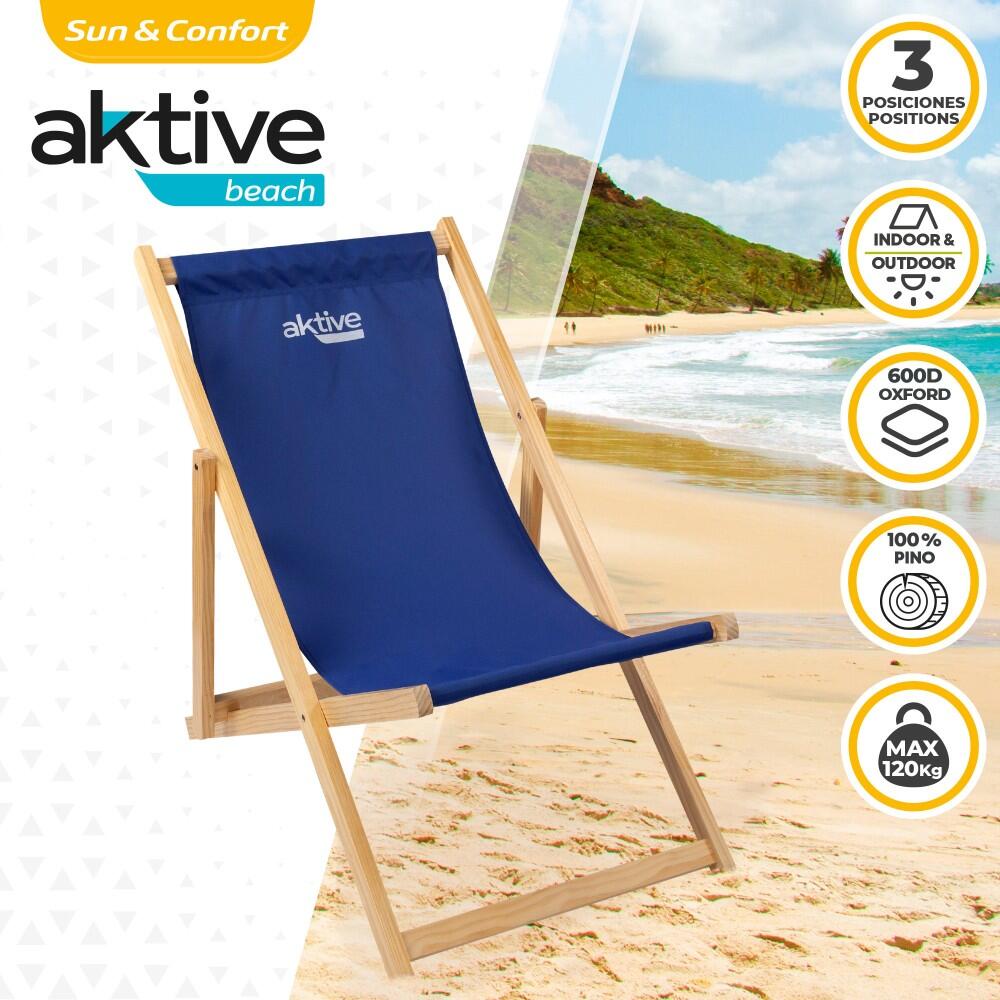 Cadeira de praia dobrável de madeira Aktive 2/7