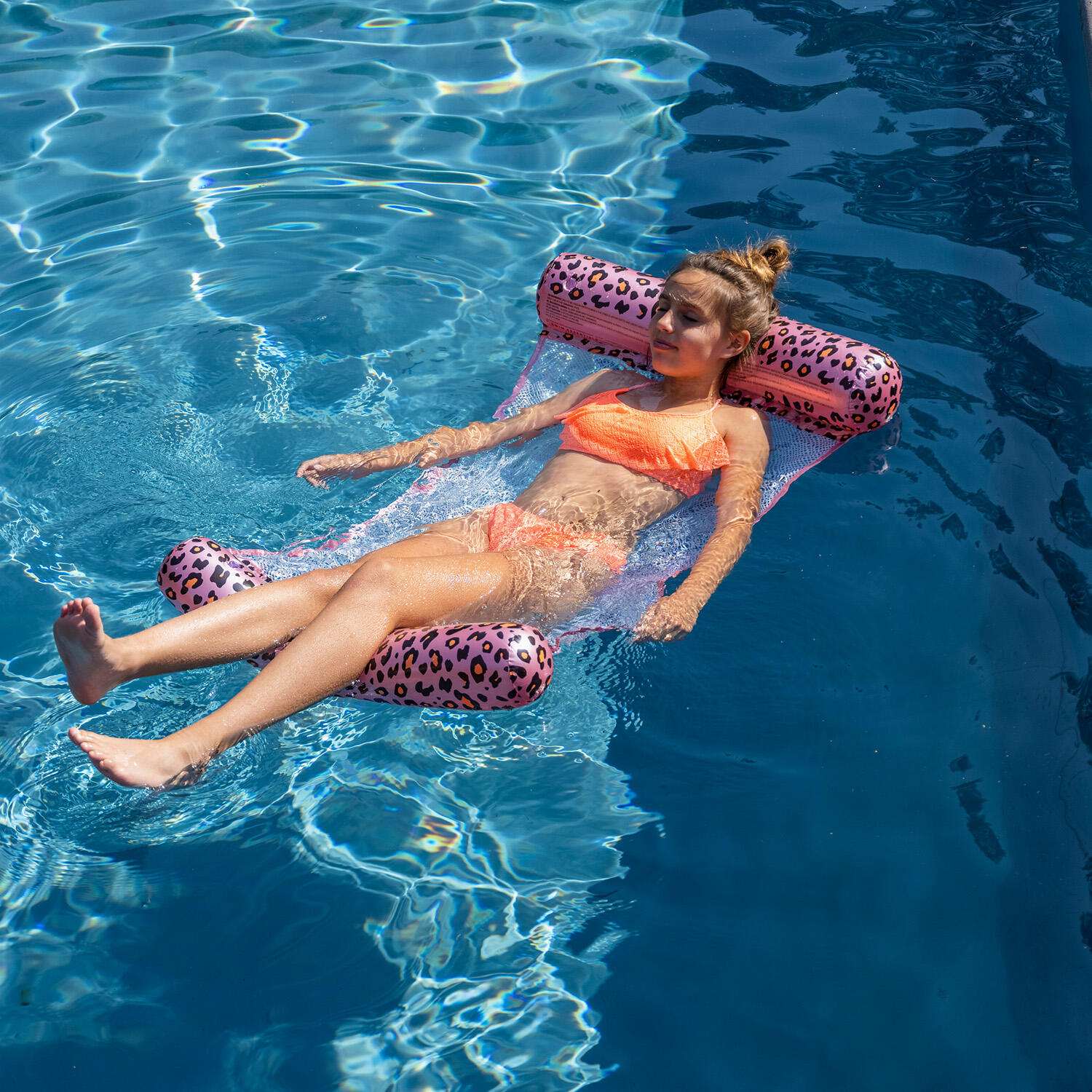 Hamac d'eau 116cm  Rose Or Leopard 3/4
