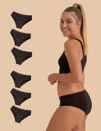 Pack 6 Culottes menstruelles flux abondants en coton Boston