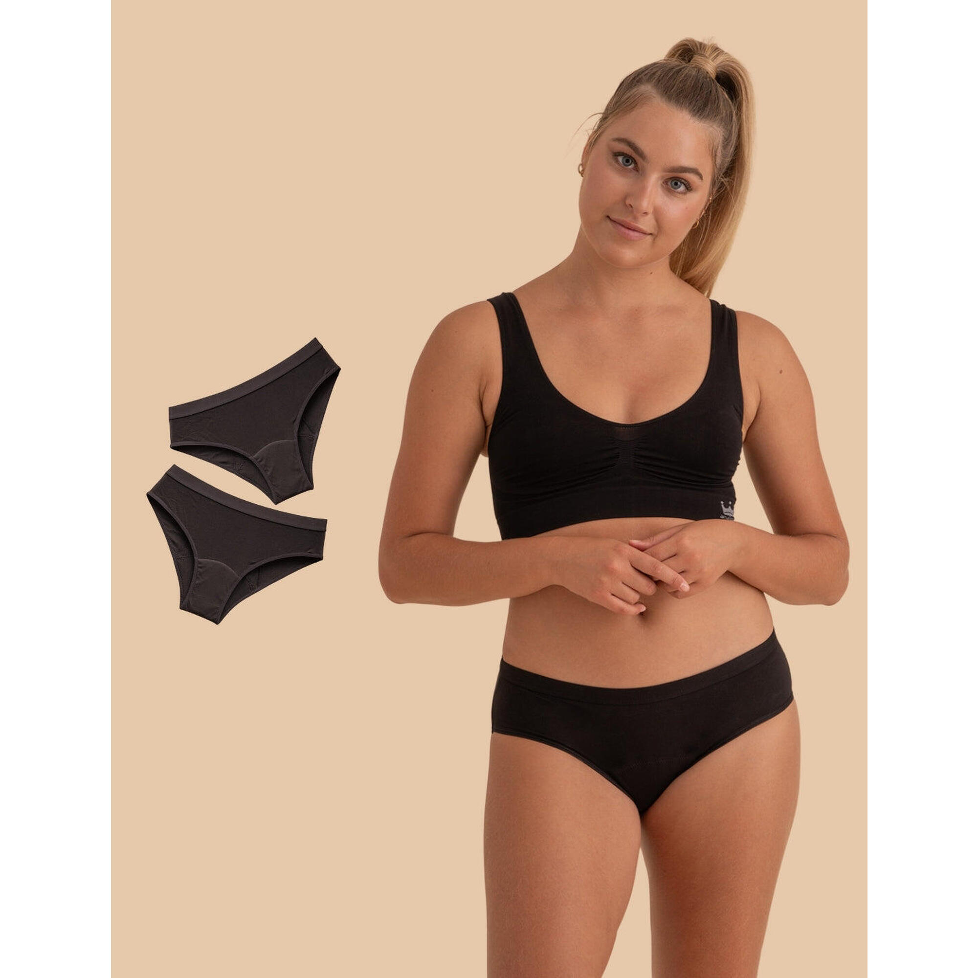 Anaissa - Lot De 2 Culottes Menstruelles En Coton Bambou Pour Flux Abondant - Culotte - Noir - 12 À 14 Ans - Decathlon