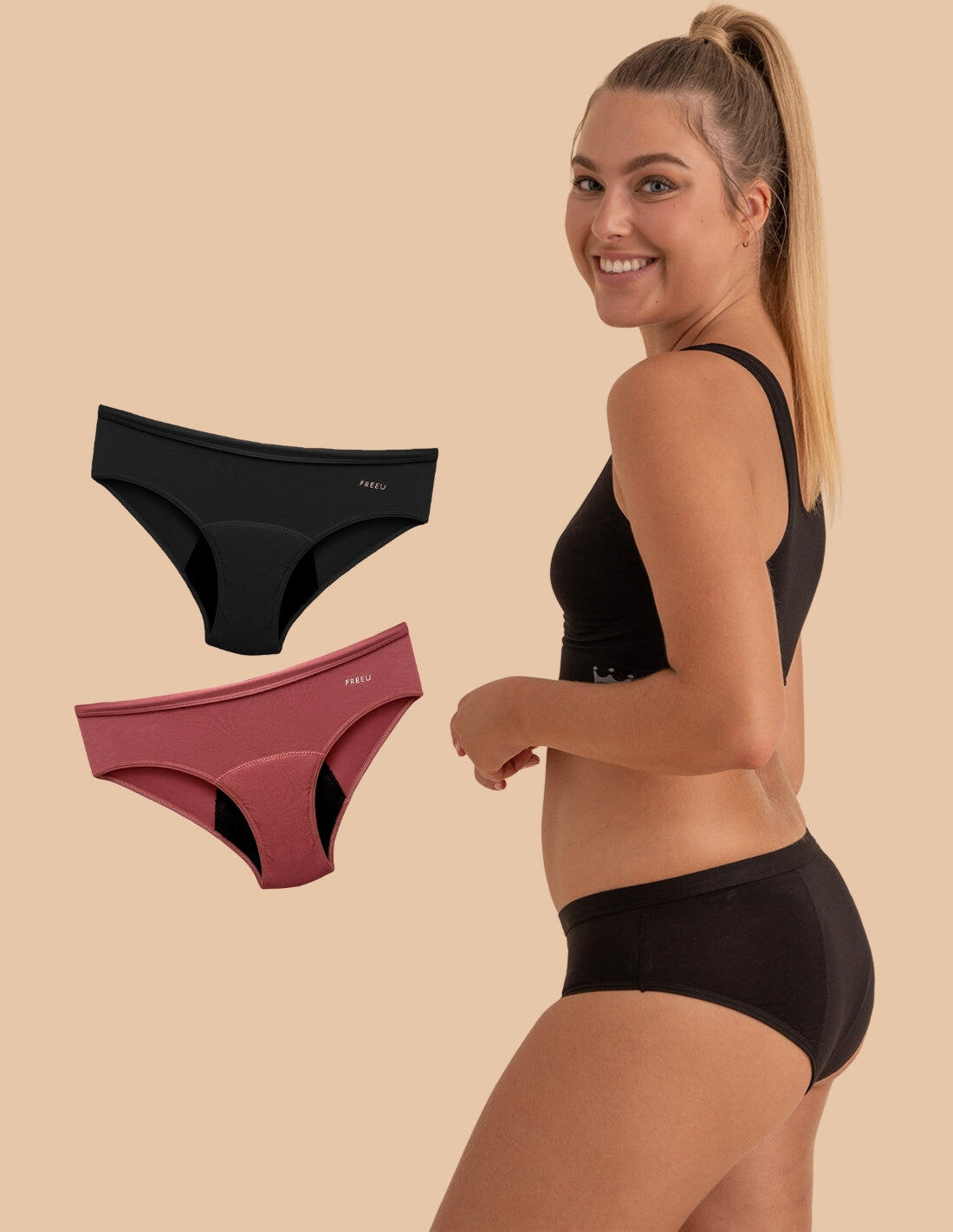 ANAISSA Conjunto de 2 cuecas menstruais de fluxo intenso em algodão bambu