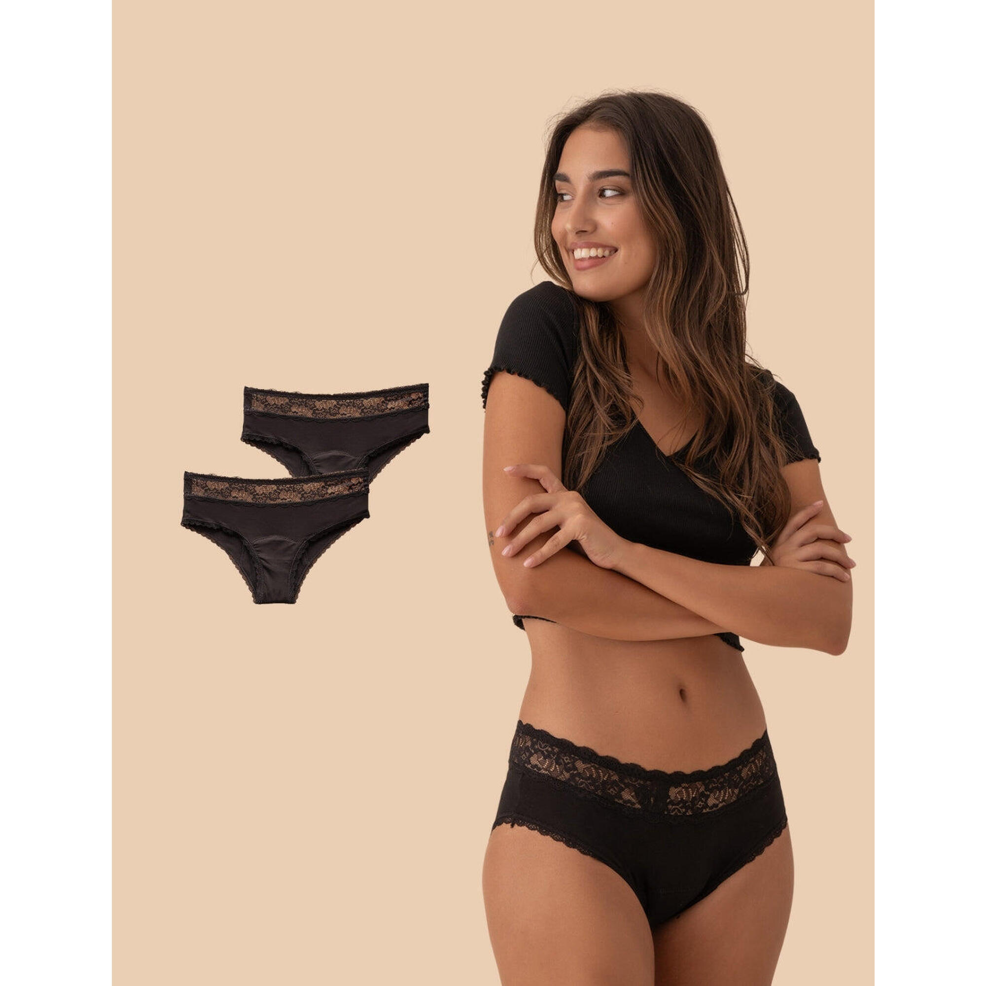 Anaissa - Lot De 2 Culottes Menstruelles En Coton Bambou Pour Flux Abondant - Culotte - Noir - 40 M - Decathlon
