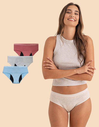 Pack-3 Culottes menstruelles sans couture, flux important, Ayub