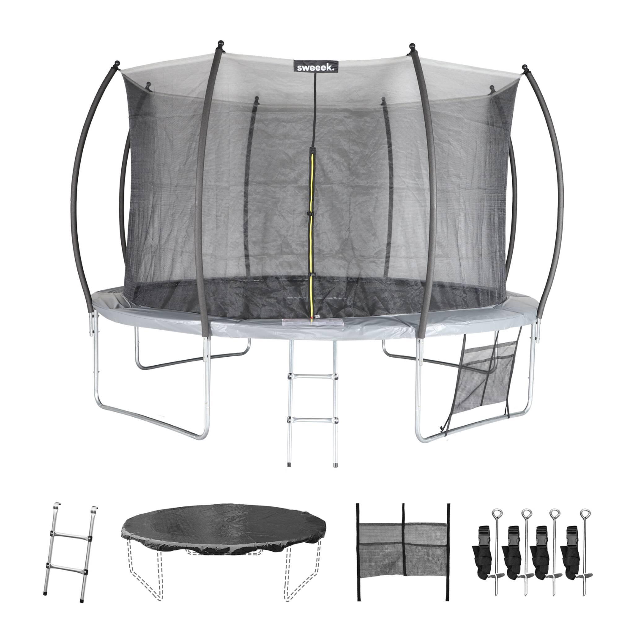 Trampolino 370cm con rete interna e pacchetto accessori, Grigio 1/5