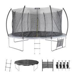 Trampoline rond 430cm gris avec filet de protection intérieur et accessoires -