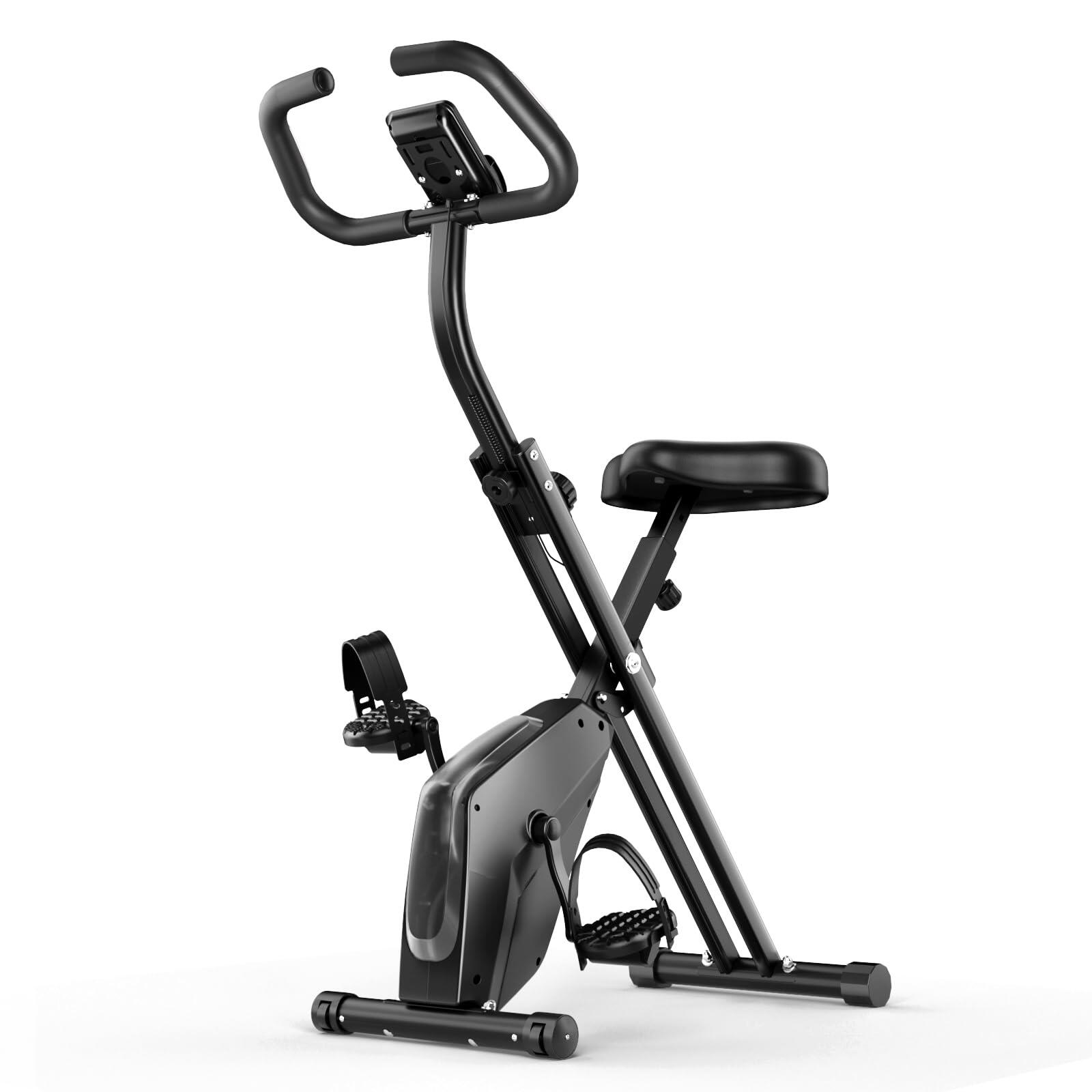 HOMEFITNESSCODE Foldable Magnetic Exercise Bike with LCD & Resistance Bands