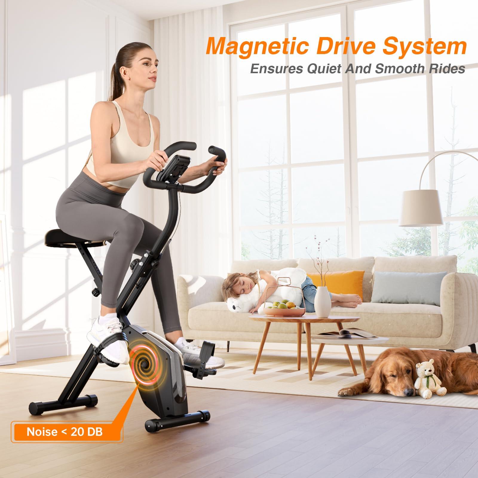 Foldable Magnetic Exercise Bike with LCD & Resistance Bands 4/7