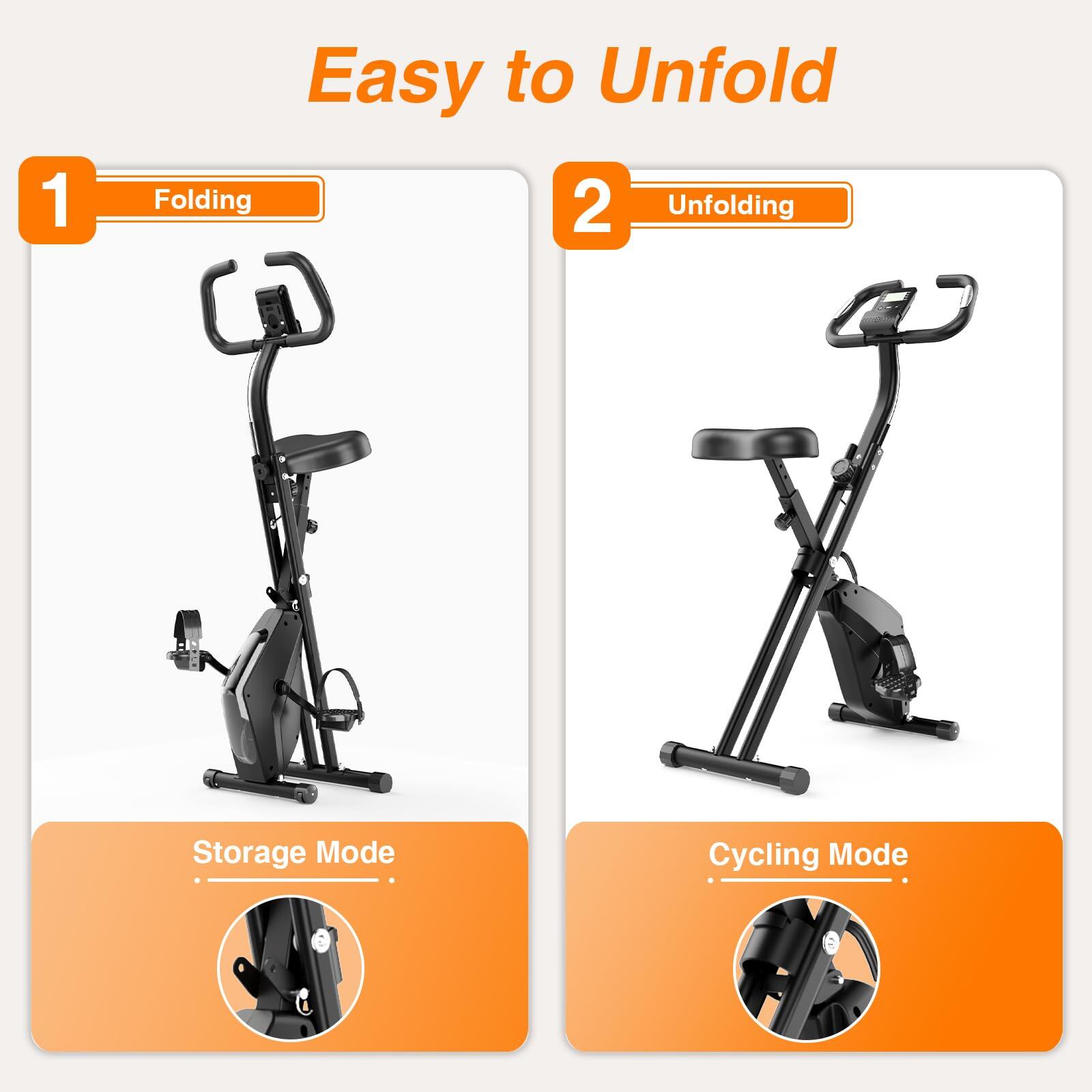Foldable Magnetic Exercise Bike with LCD & Resistance Bands 6/7