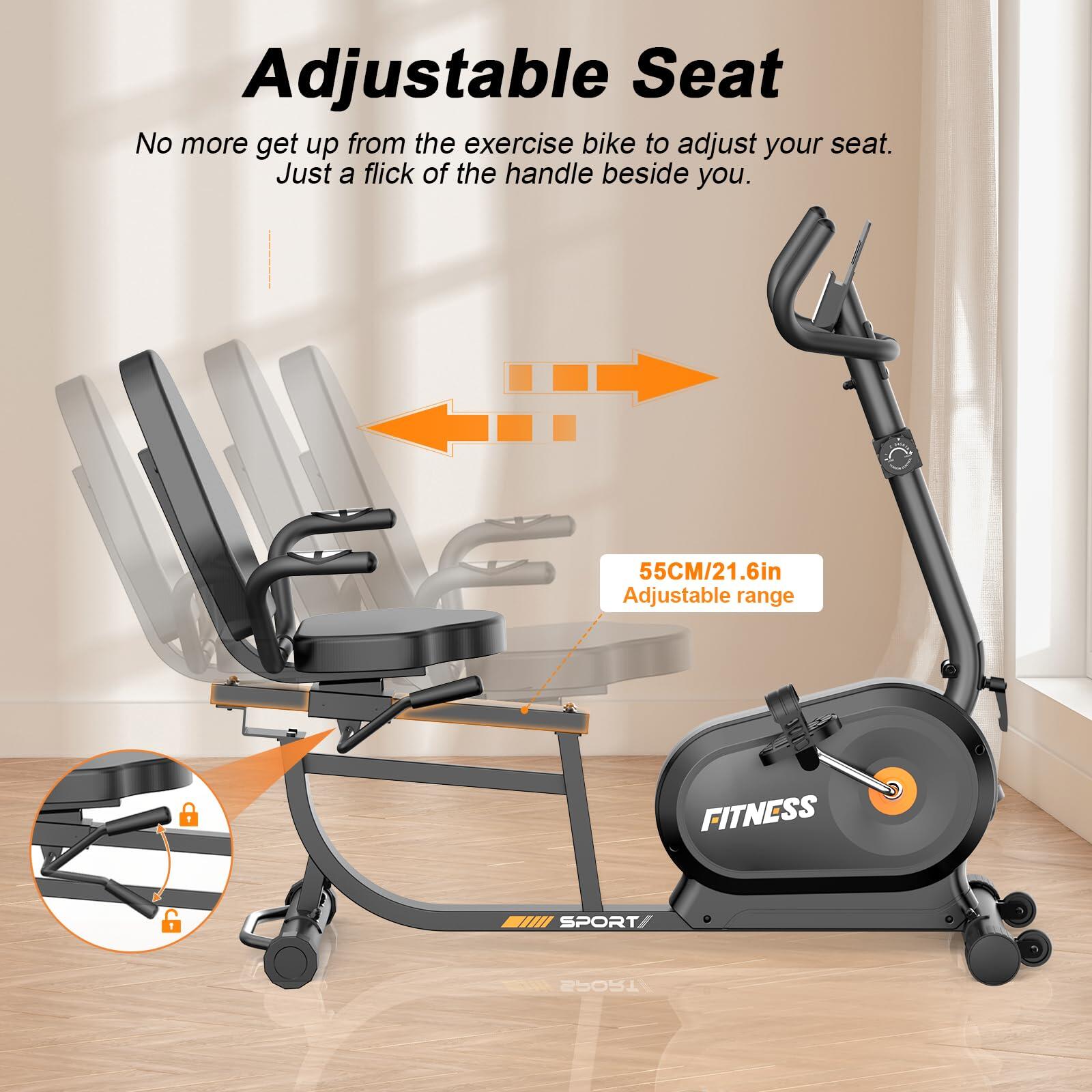 Magnetic Recumbent Exercise Bike with 8 Resistance Levels & LCD Display 3/7