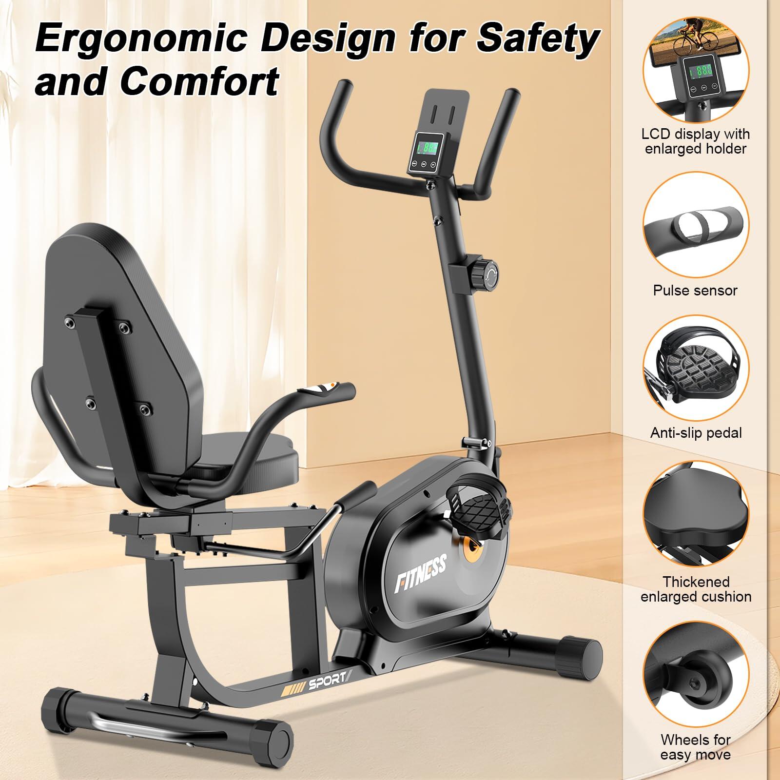 Magnetic Recumbent Exercise Bike with 8 Resistance Levels & LCD Display 5/7