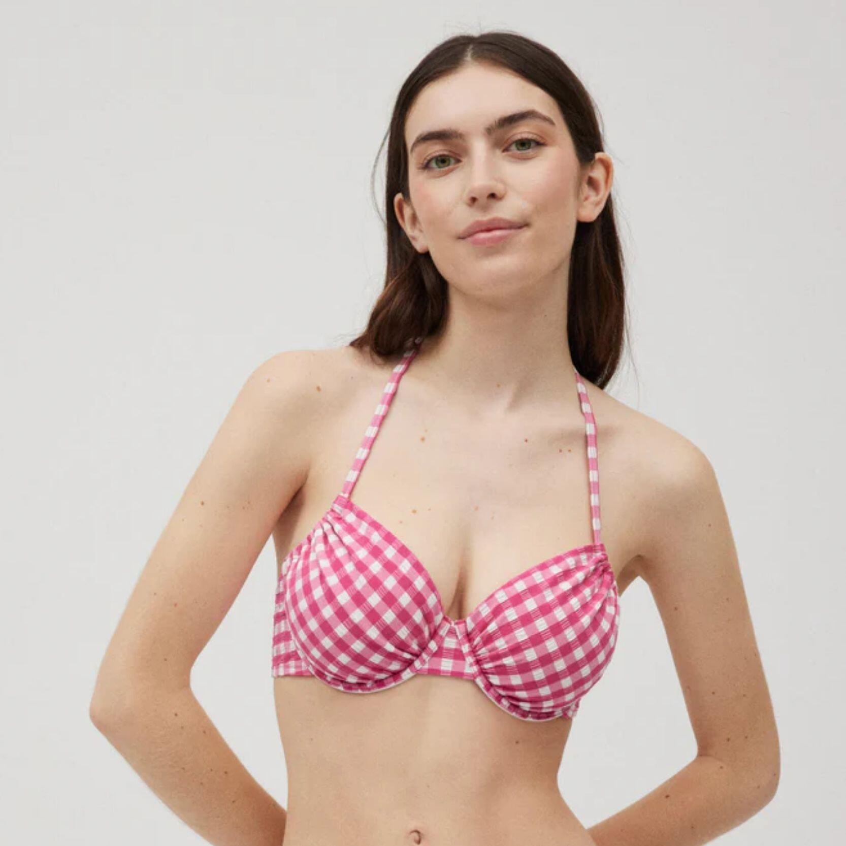 YSABEL MORA Top bikini reductor vichy con textura rosa copa C