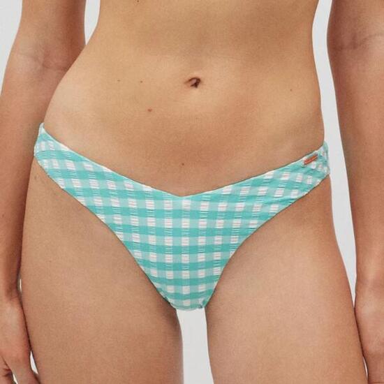 Bas de bikini brésilien vichy texture bleu clair