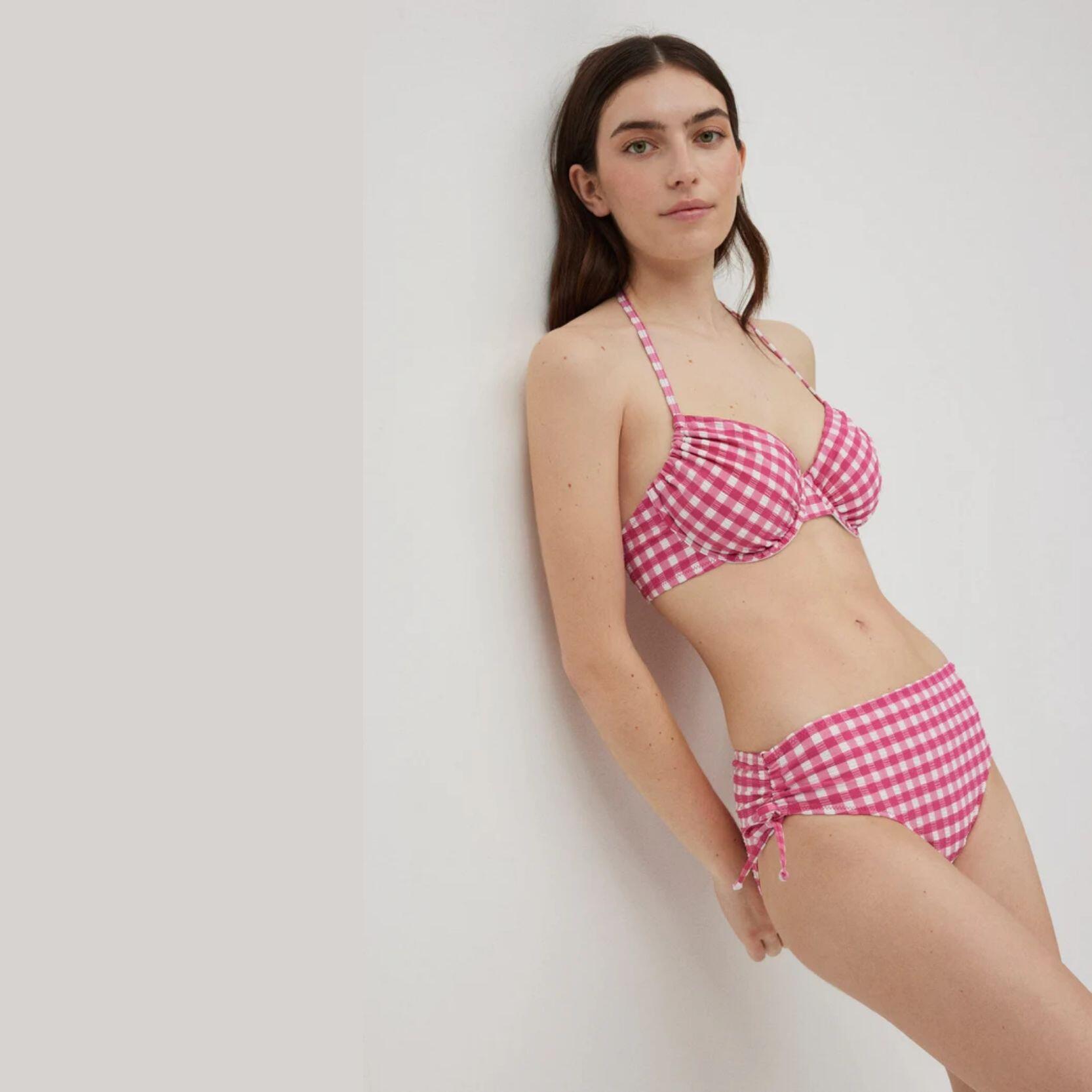 Braga bikini moldeadora midi vichy con textura rosa 3/7