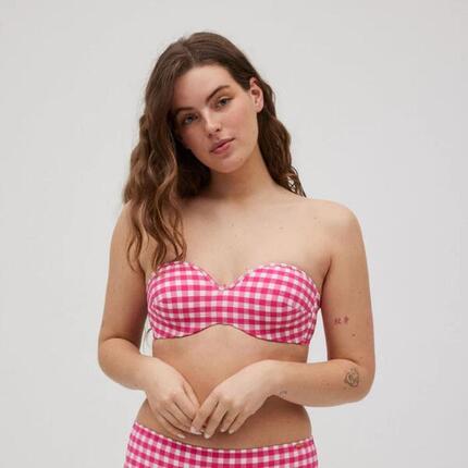 Top bikini bandeau vichy con textura rosa copa C