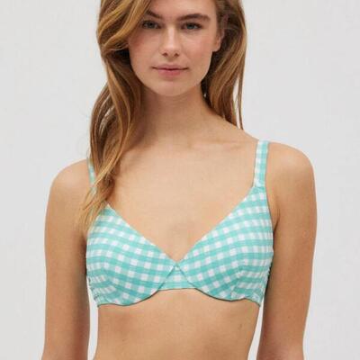 Top bikini clásico vichy con textura azul celeste copa B