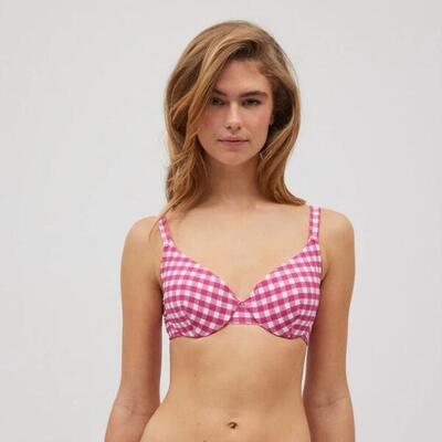 Top bikini clásico vichy con textura rosa copa B