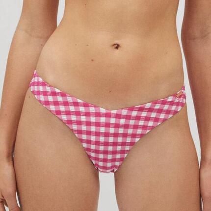 Bas de bikini brésilien Vichy texture rose