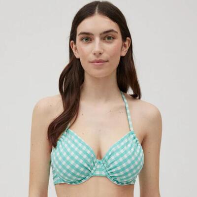 Top bikini reductor vichy con textura azul celeste copa C